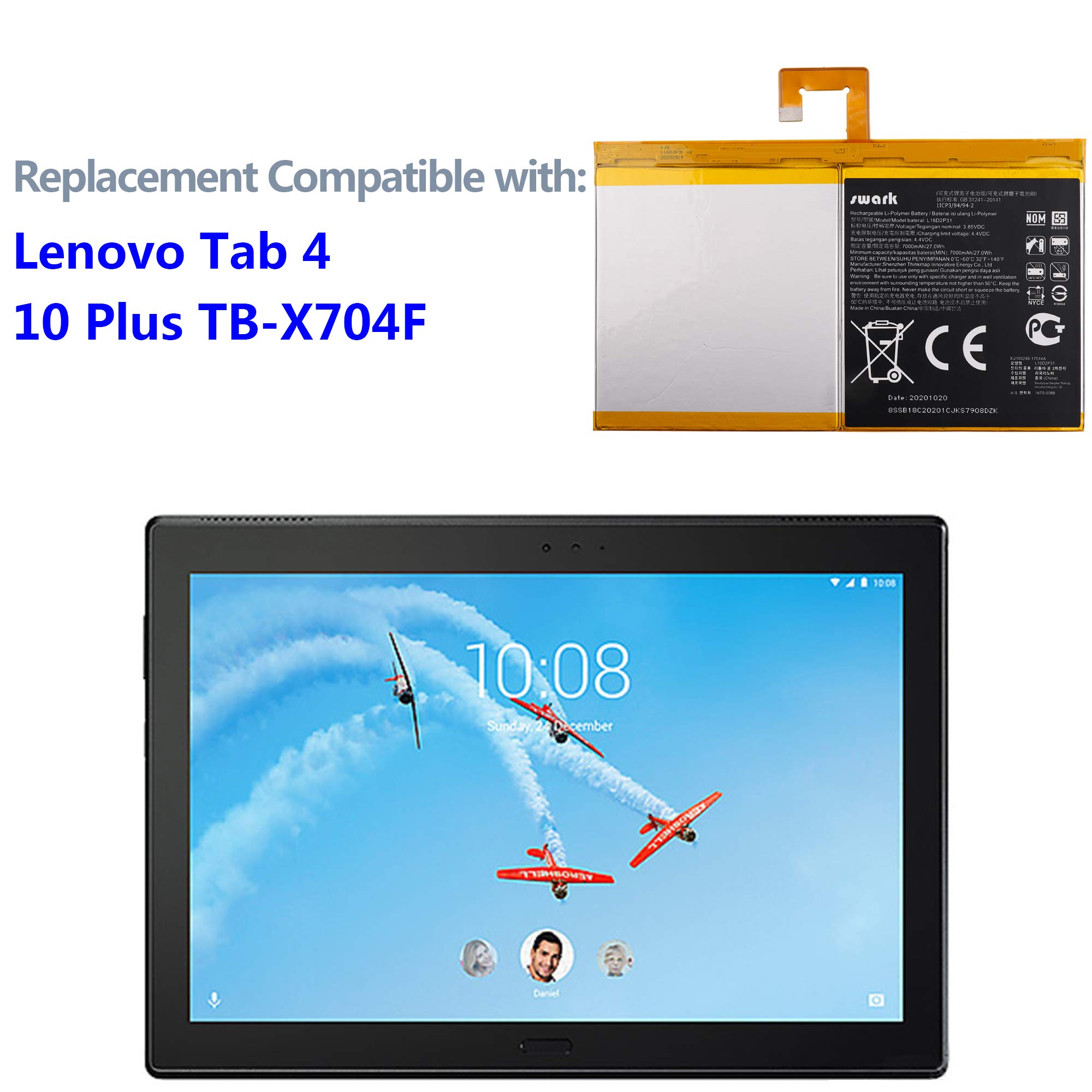 Akumulator L16D2P31 kompatybilny z Lenovo Tab 4 10 Plus TB-X704F TAB TB-X704A Tb-X704 with Tools