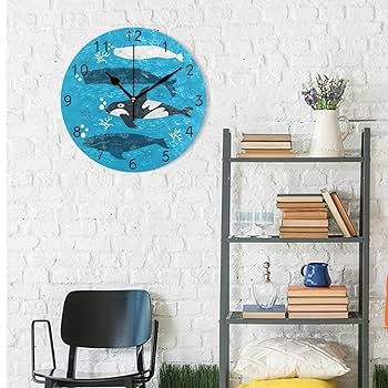 Amazon.co.jp: Chovvy 掛け時計 壁掛け時計 鯨 クジラ 白鯨