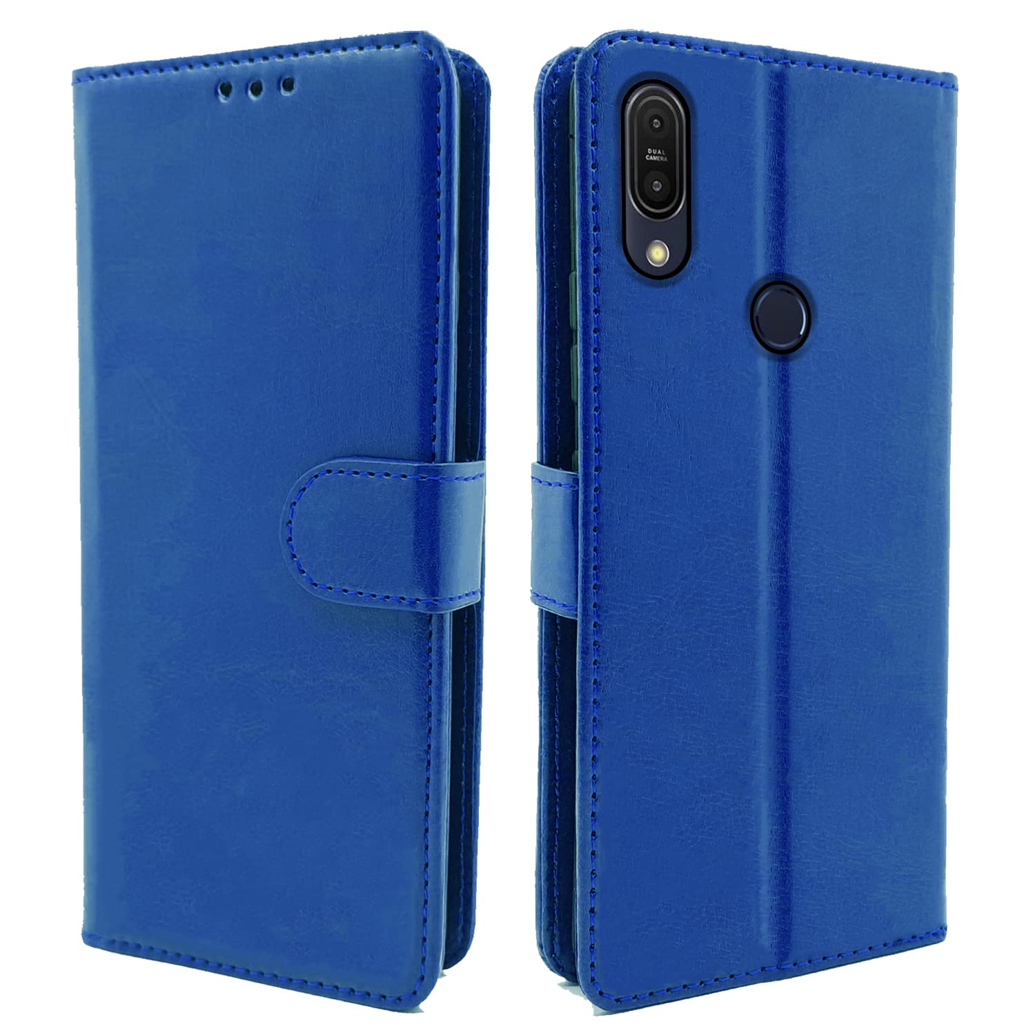 Pikkme Asus Zenfone Max Pro M1 Flip Cover Leather Finish | Inside TPU with Card Pockets | Wallet Stand and Shock Proof | Complete Protection Flip Case (Blue)