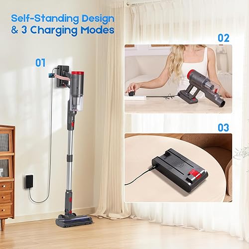 Miniatura 6 de Aspiradora inalámbrica, 8 en 1, potente aspiradora de palo para el hogar con 35 kPa, 35 minutos de tiempo de funcionamiento, cubo de basura de 1