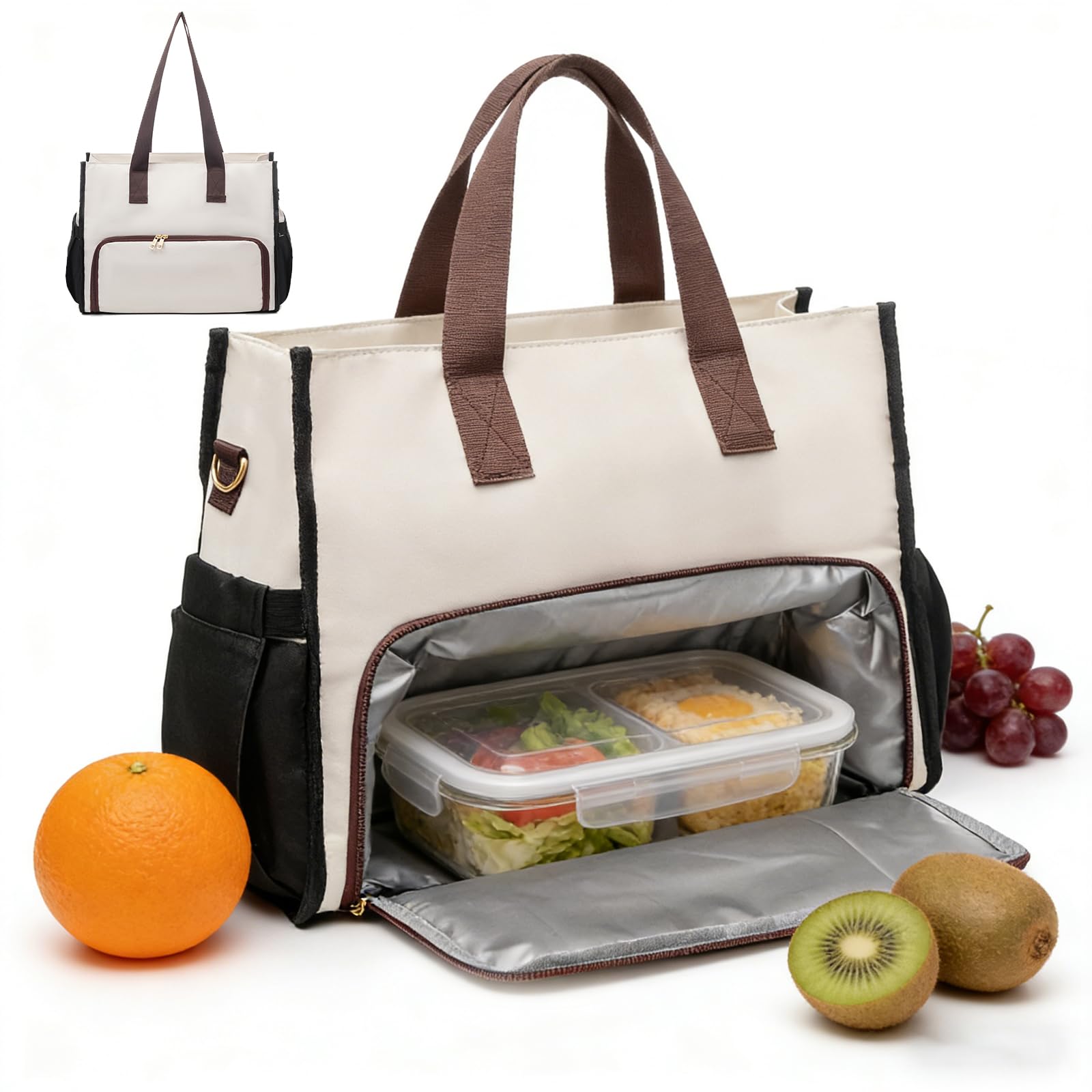 Jetviivid Borsa tote per computer portatile con scomparto termico per il pranzo, 15,6 pollici, in pelle PU, borsa a tracolla per computer portatile, borsa a tracolla per lavoro, lavoro, ufficio