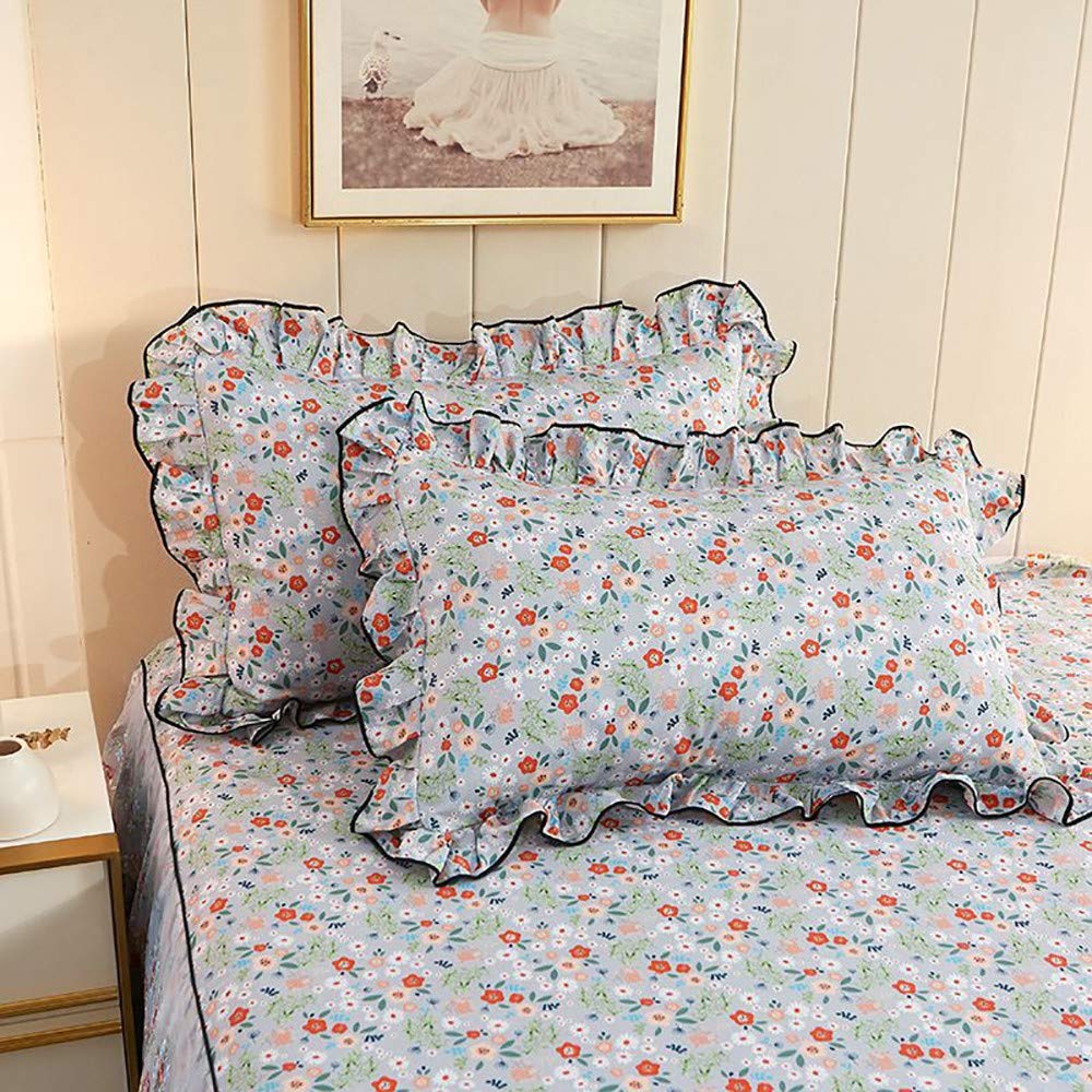 Version Rouge - 180x200cm 3pcs - 1 Pièce Dentelle Lit Jupe + 2 Pièces Taies D'Oreiller Ensemble