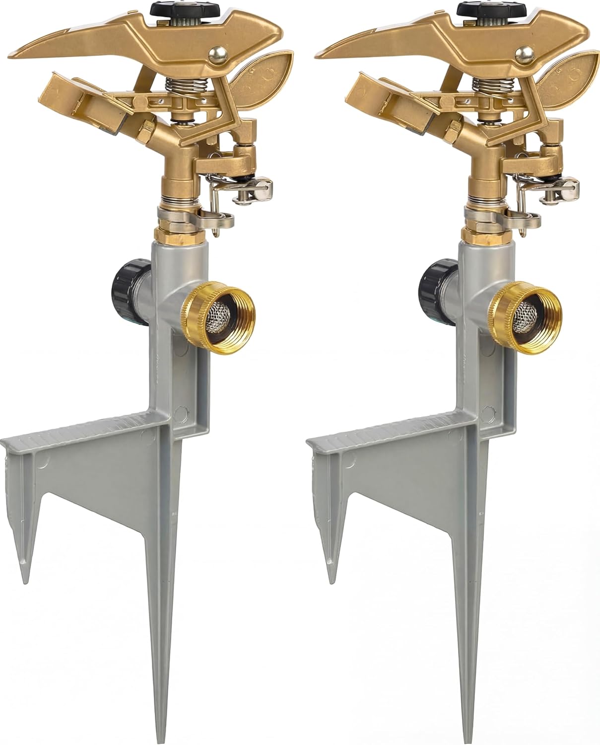 2 Pack Impact Sprinkler for Yard, Heavy Duty Zinc Alloy Sprinkler Head on Metal Step Spike, Adjustable 360 Degree Water Sprinklers Large Area for Irrigation Patio Lawn Garden