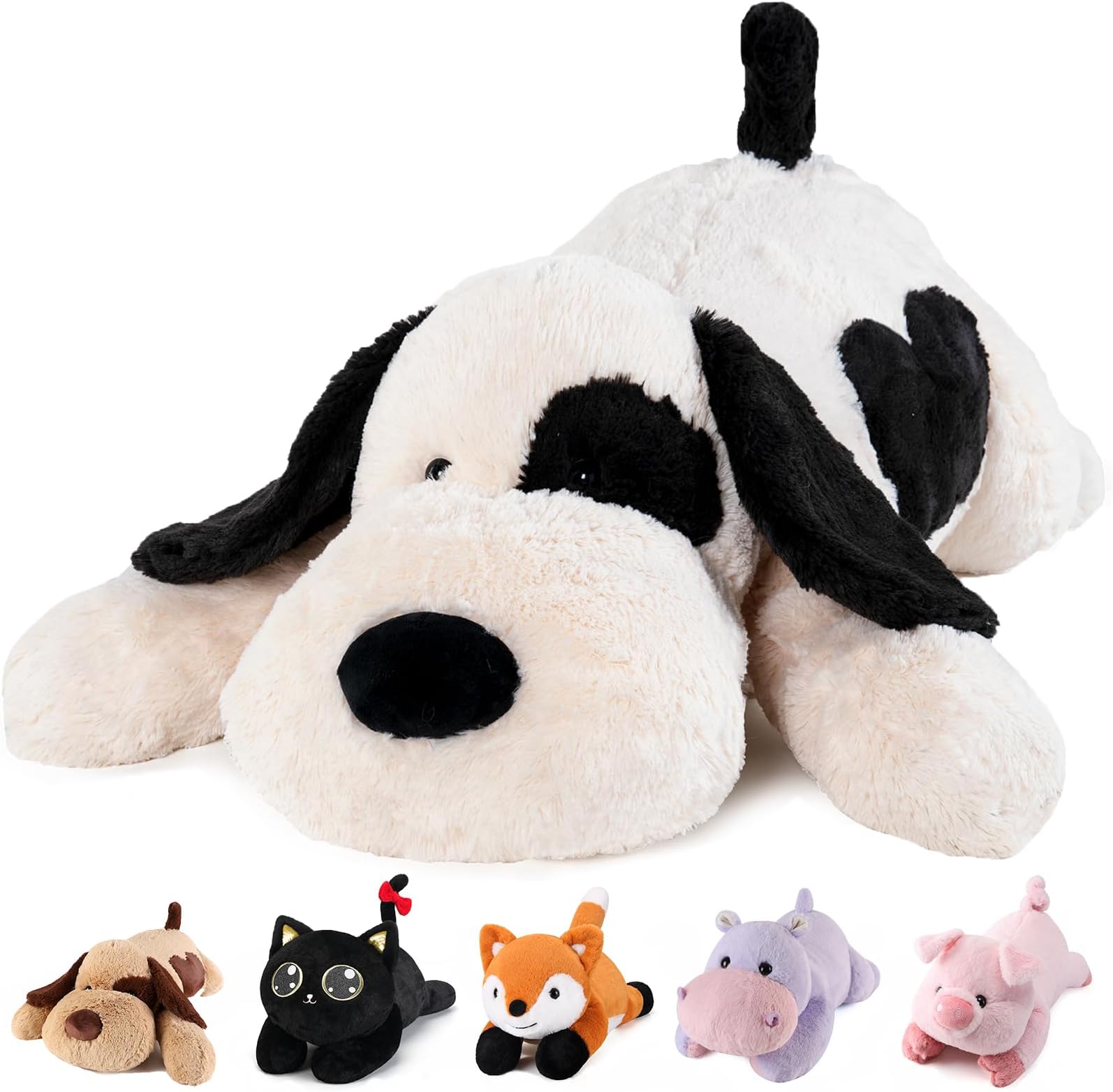 - meowtastic Black & White Dog Weighted Stuffed Animals - 28 Inch 5.0 Pounds Weighted Plush Dog Stuffed Animals - Large Stuffed Dog Plush Pillow - Cute Plush Toys Gifts for Kids & Adults (28" 5.0 lbs)