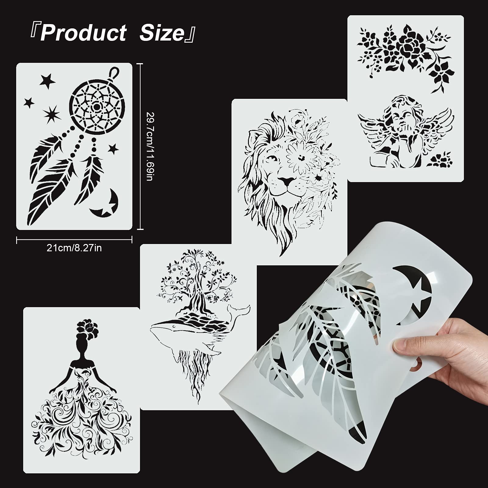10 PCS A4 Personality Fashion Abstract Animal Stencils Hollow Out, ULENDIS Reusable Lions Elephants Owls Woodpeckers Painting Template, Plastic Drawing Template for DIY Crafts Painting on Wood Paper