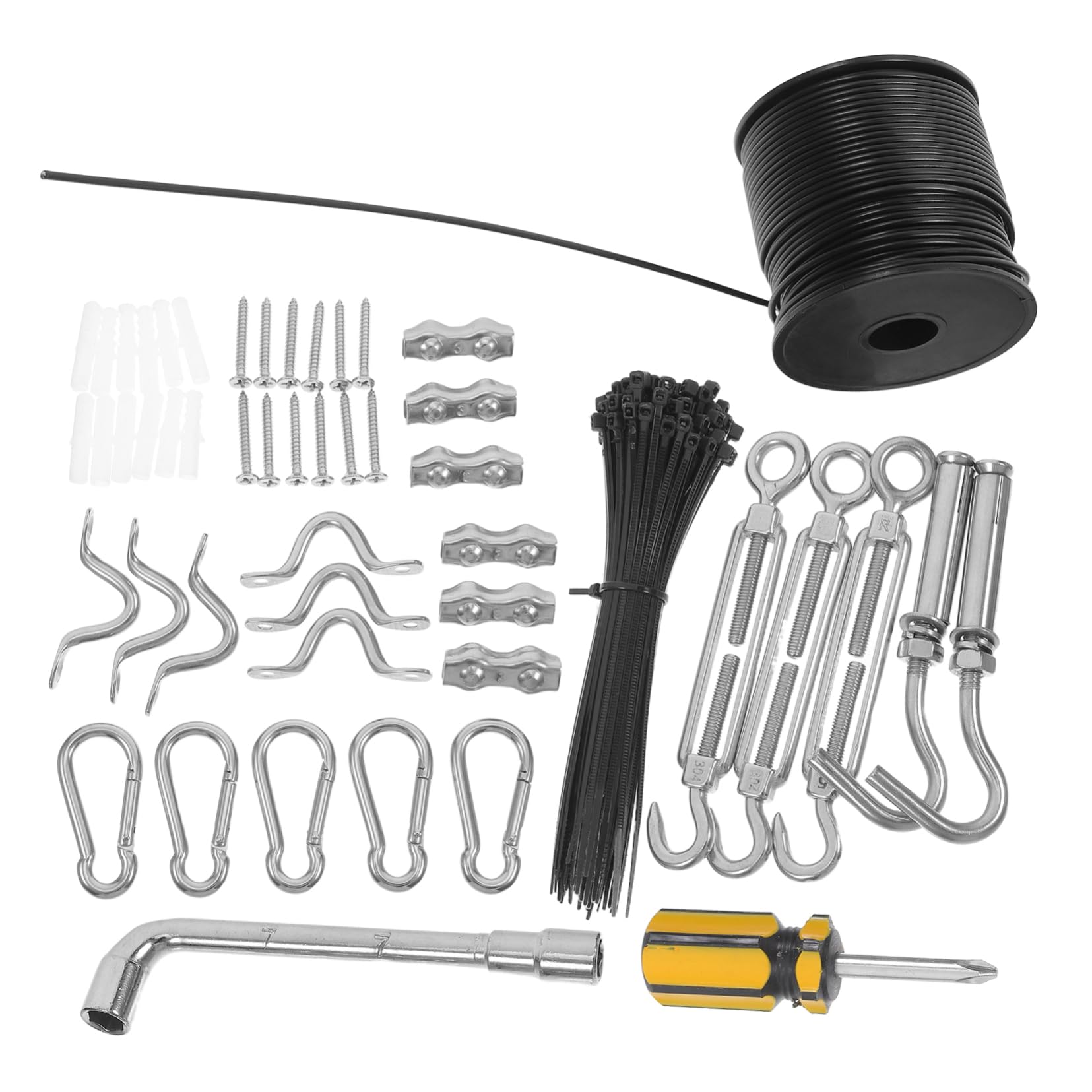 SEWACC 1 Set String Light Hanging Kit Stainless Steel Wire Rope Turnbuckle Thimble Hooks String Lights Suspension Kit Outdoor Lamp Hanging Kit