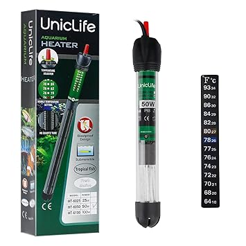 Uniclife Aquarium Heater Submersible with Thermometer, 50 Watt for 10 Gallon Fish Tank