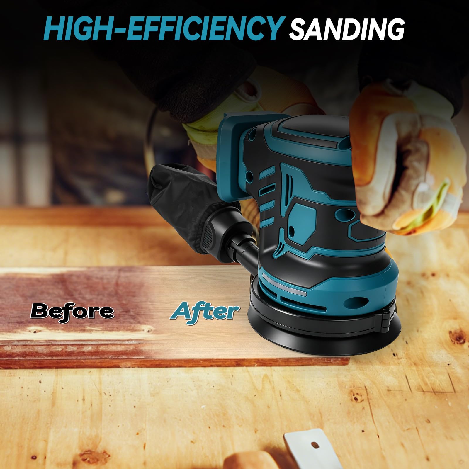 Lijadora orbital con batería para Makita 18 V, 125 mm, lijadora para madera con extracción de polvo, 25 papel de lija, 6 velocidades 21000 rpm, para lijado de carpintería (azul, para Makita)