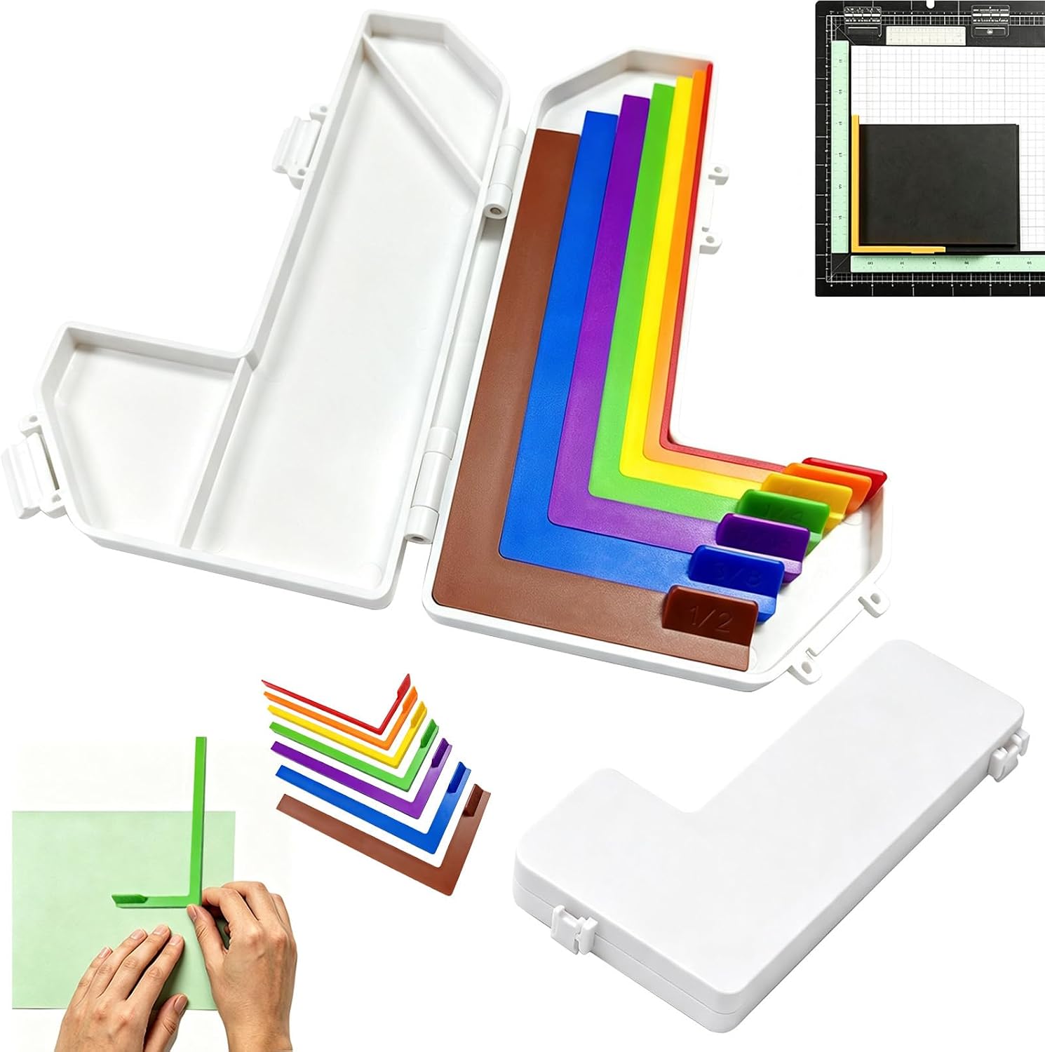 7Pcs Paper Crafting Alignment Guides with Storage Case, Precision Layering & Matting Spacers for Card Making and Scrapbooking, Color-Coded Tools with Size Tabs