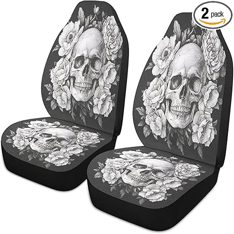 Sugar Skull Car Seat Covers Set of 2 Auto Front Seats Protector High Stretch Back Easy Install Bucket Seat Cover for Car, SUV, Truck