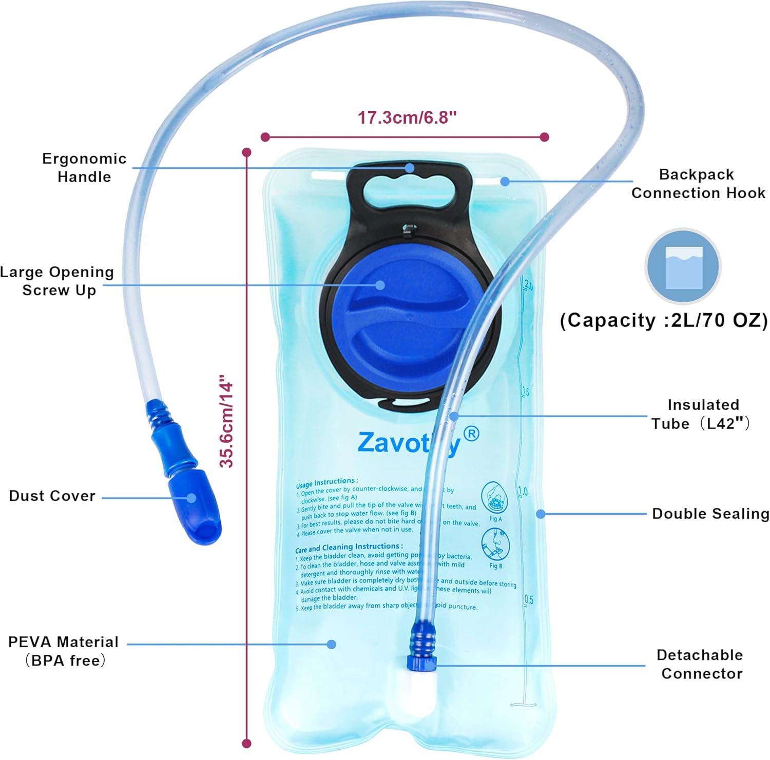 Zavothy Lightweight Hydration Backpack with 2L Water Bladder Water Backpack Hydration Pack for Cycling Running Biking Hiking Backpack Black : Sports & Outdoors