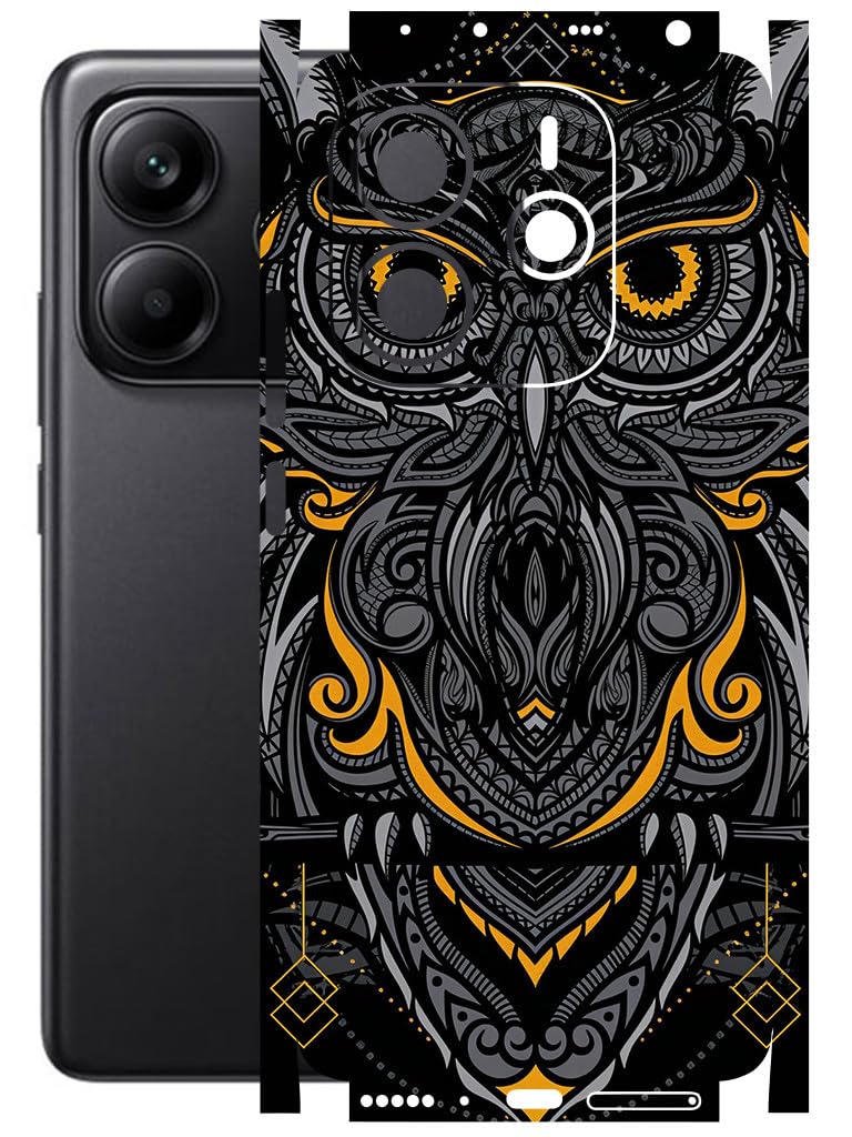 AtOdds Mobile Skin Sticker Wrap | Compatible for REDMI Note 14 (5G) | Scratchproof Matte Finish | Full Coverage for All Sides & Camera Protection (Black-Owl)-image-49
