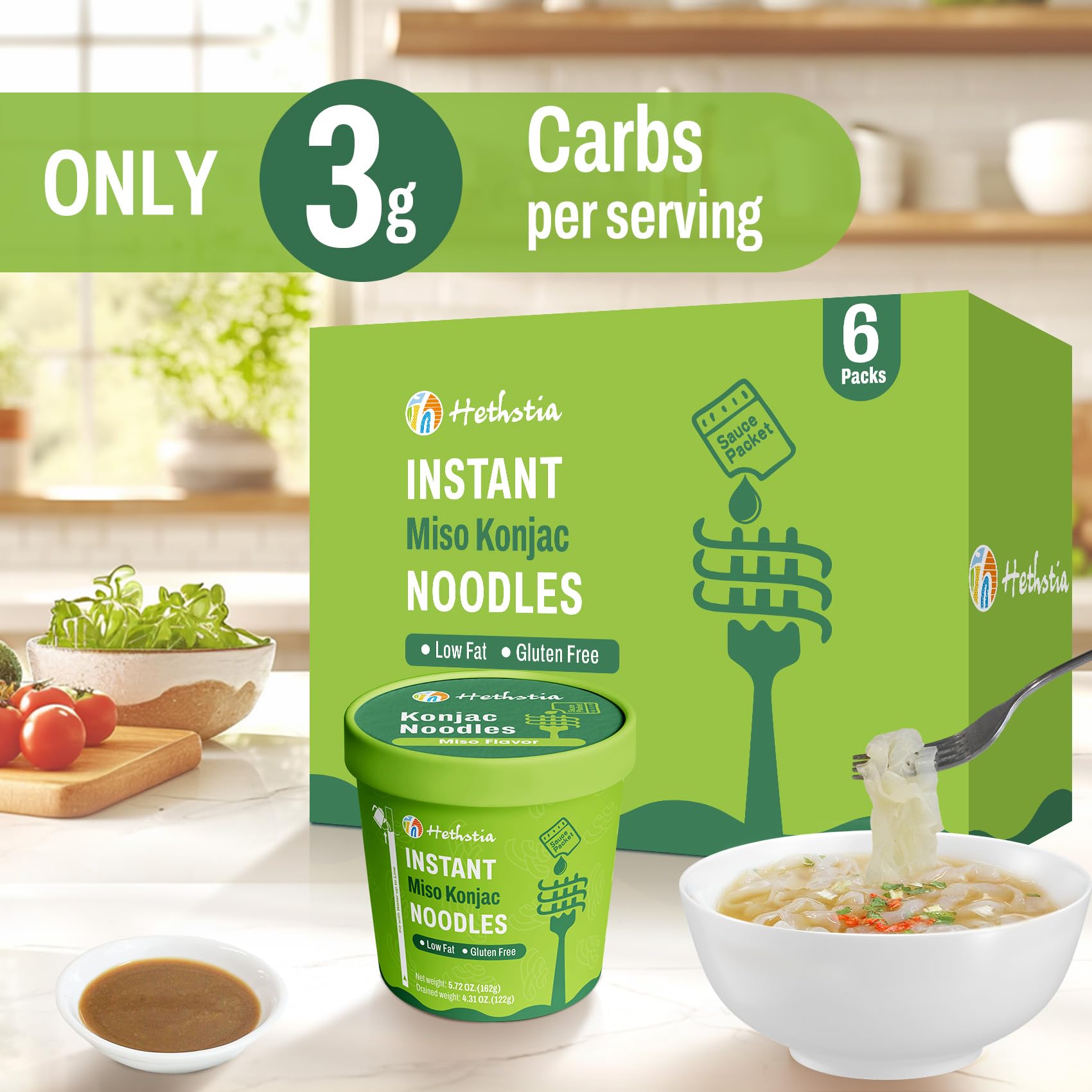 Amazon.com : Hethstia Konjac Noodles Miso Soup Cup, 6 Packs, Vegan