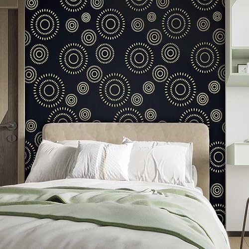 Miniatura 2 de Papel De Paredes Decorativo Negro Tapiz para Baño Geometría Celosía Linea Moderno para Dormitorio No Necesita Pegamento Extra (Ancho) 59 pulgadas X