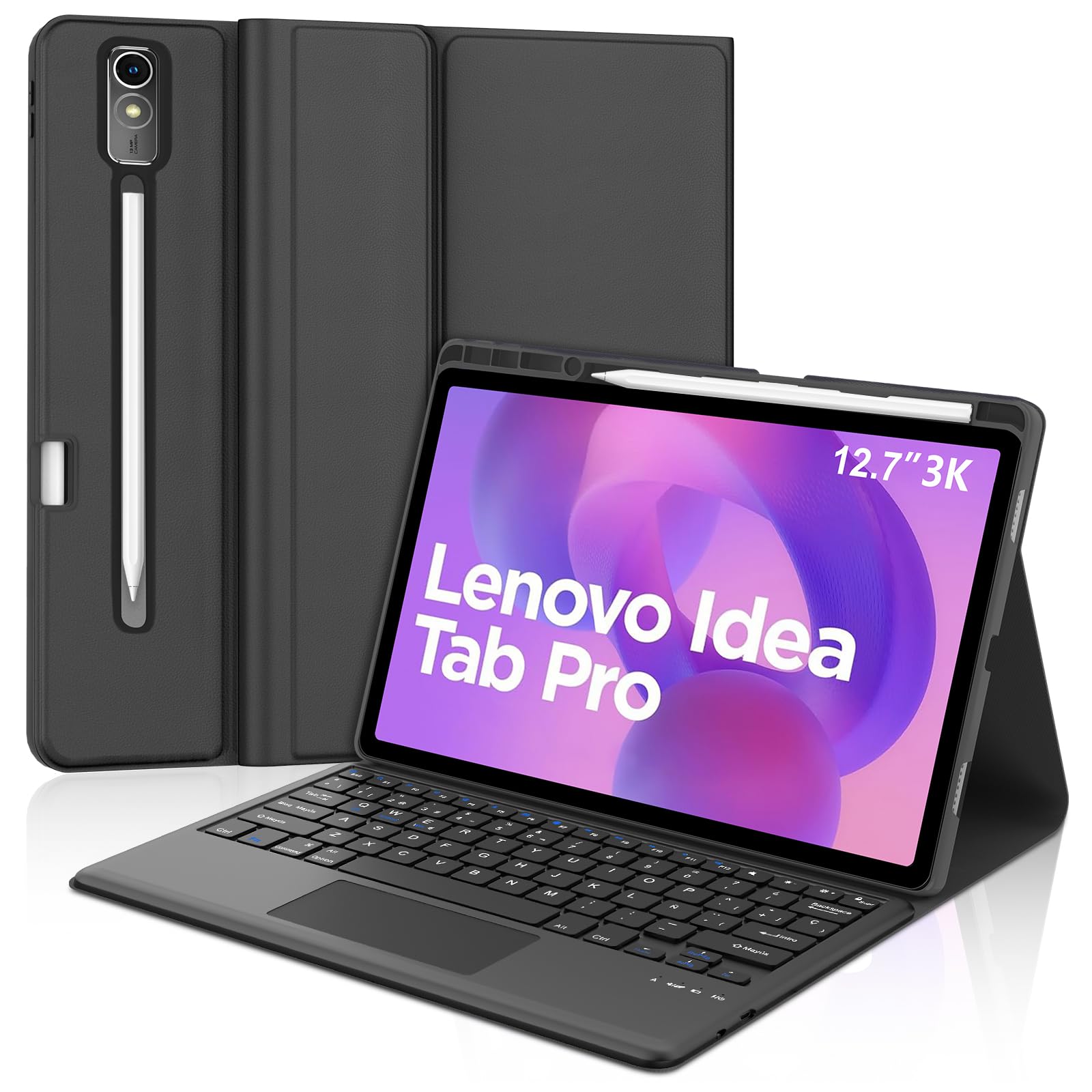 FOGARI Teclado con Touchpad para Lenovo Idea Tab Pro 12.7" 2025, Español Ñ Teclado Magnético Desmontable Bluetooth con Trackpad para Tablet Lenovo Idea Tab Pro 12.7", Negro