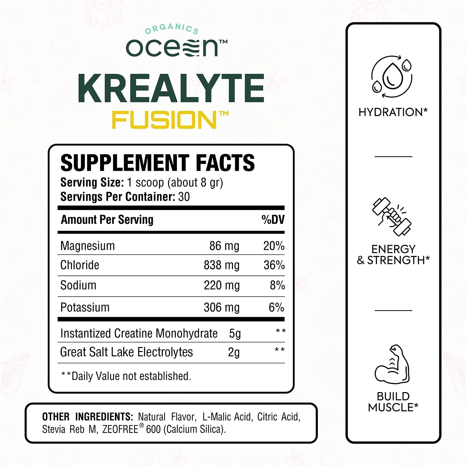 Organics Ocean Krealyte Fusion - Instantized Creatine Monohydrate Powder with Electrolytes - Muscle Strength, Endurance & Hydration Support - Vegan, Sugar-Free, Pink Lemonade Flavor - 30 Servings — Amazon image 2