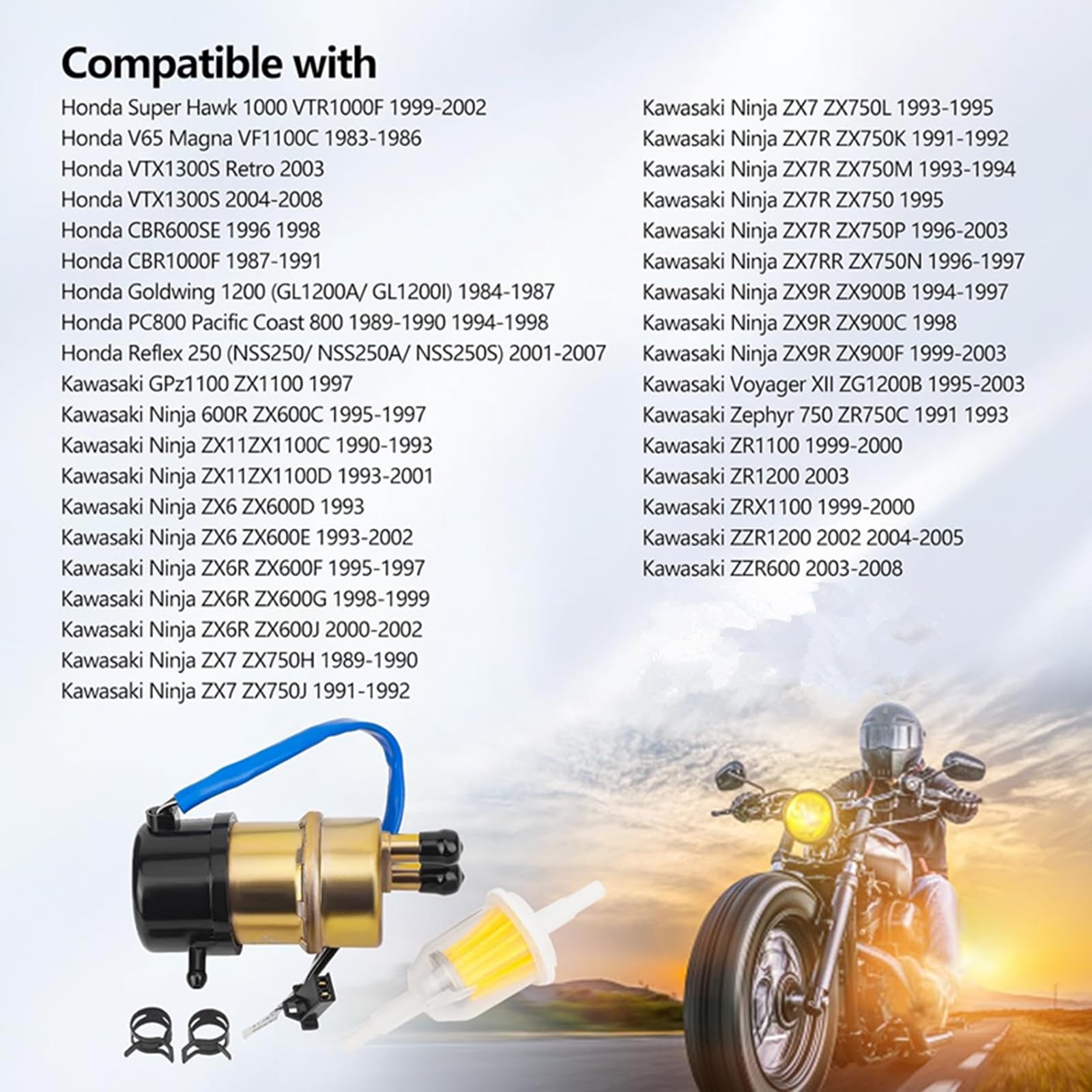 Road Passion Bomba Combustible Gasolina Electrica 12v para Kawasaki Ninja ZX6/ZX6R/ZX7/ZX7R/ZX7RR/ZX9R/600R