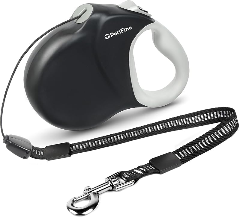 PetiFine Retractable Dog Leash for Large Dogs up to 50kg,30FT Long Leash | Chew Proof Wire,One-Handed Brake System,360° Tangle-free,Anti-Slip Soft Grip