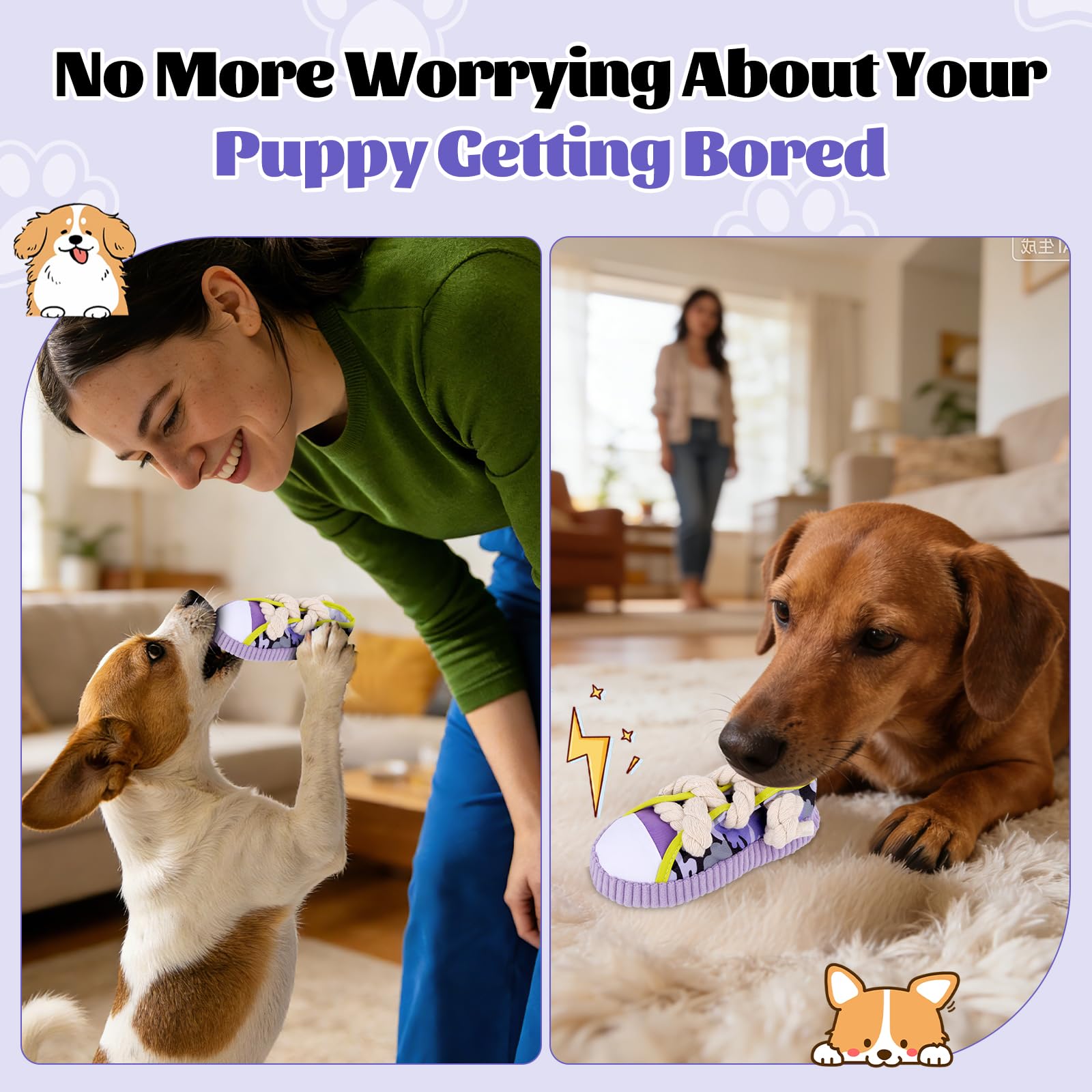 Juguete para Perros Suave, Juguete para Cachorros con Sonido/Chillón, Juguete Adorable para Cachorros en Forma de Zapato con Campanita, Juguete de Morder para Perros Pequeños