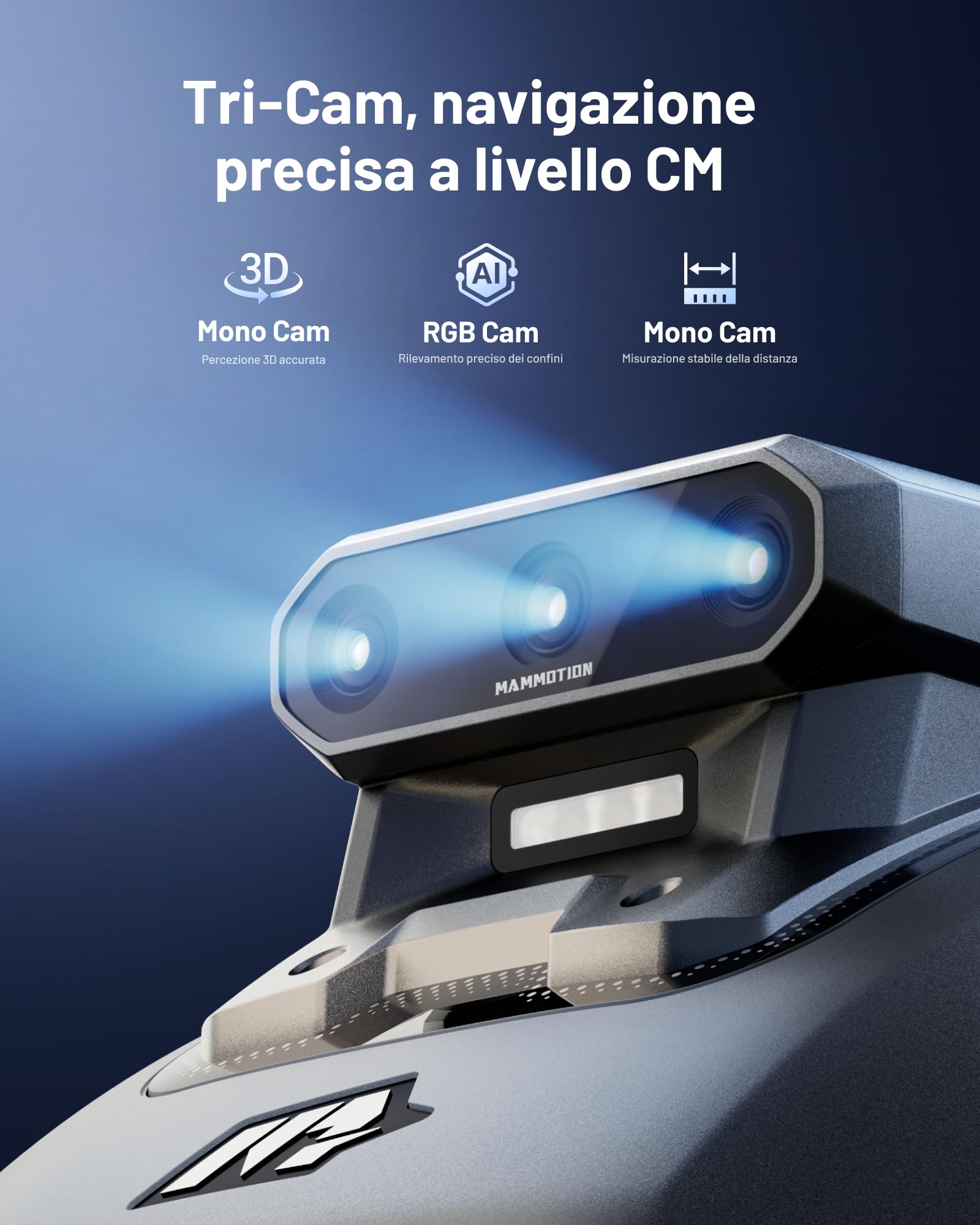 MAMMOTION YUKA mini 2 500 Robot Tagliaerba senza Filo Perimetrale con Garage, Visione AI Tri-Cam, No RTK, Nessuna Perdita di Segnale, DropMow, Mappatura Automatica, Taglio a 500㎡