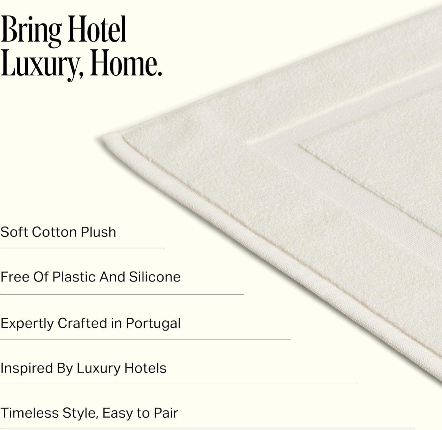 Preston Lane Douro Bath Mat – 100% Cotton, Plush & Absorbent Quick-Dry Bathroom Rug – Hotel-Quality Floor Mat for Shower or Tub, Made in Portugal, Alabaster