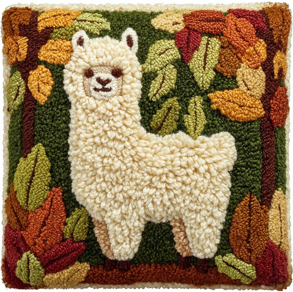 FWRTYCB Latch Hook Kits for Adults,Alpaca Eating Leaves Pillow Sofa Cushio