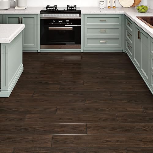 Miniatura 2 de Azulejos de suelo de baño de 6 x 36 pulgadas, azulejos autoadhesivos de vinilo de madera, impermeables, para cocina, sala de estar, dormitorio,