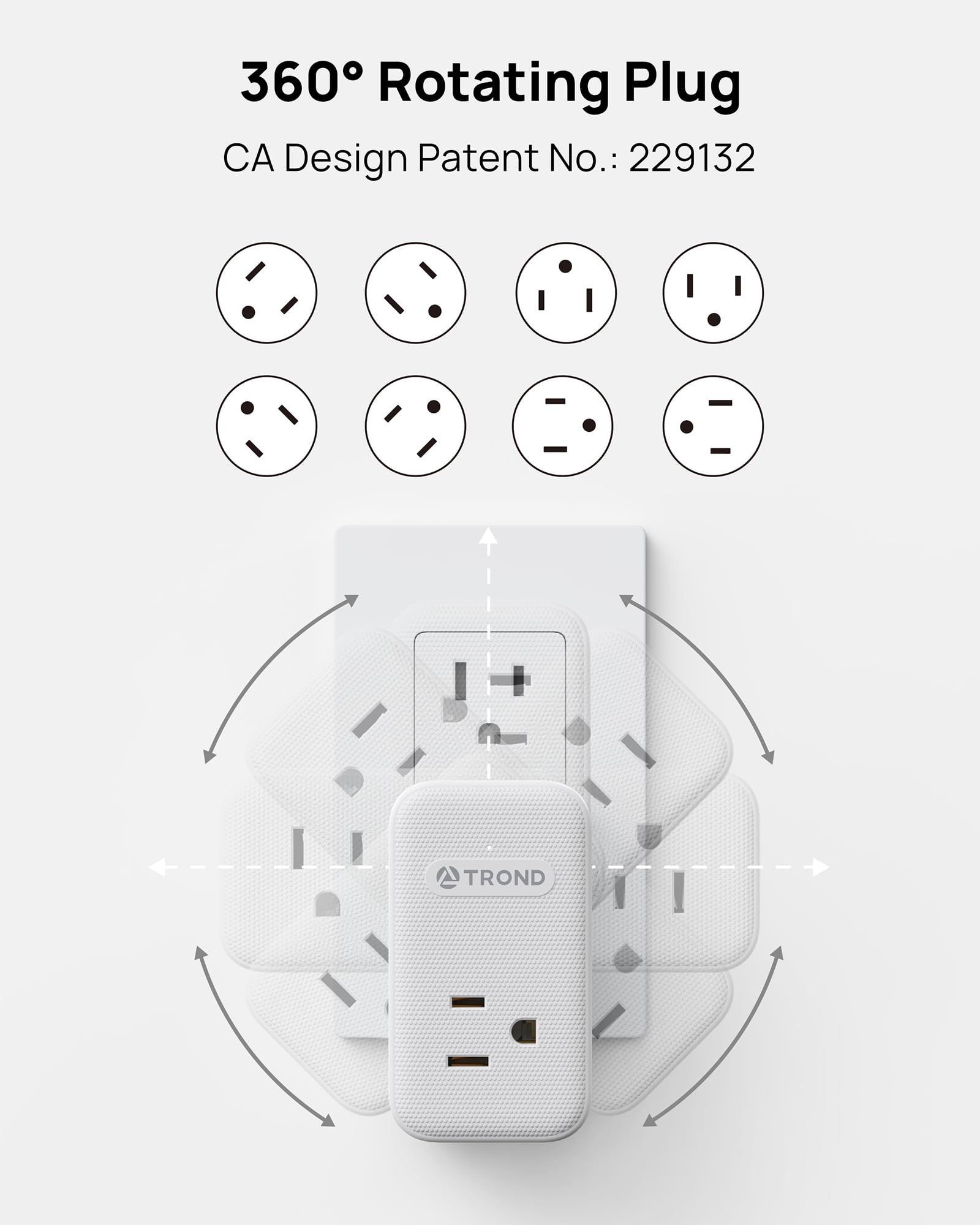 TROND Outlet Extender with 360 Rotating Plug 3 AC Outlet Splitter with 2 PD 20W USB C Charger — view 5