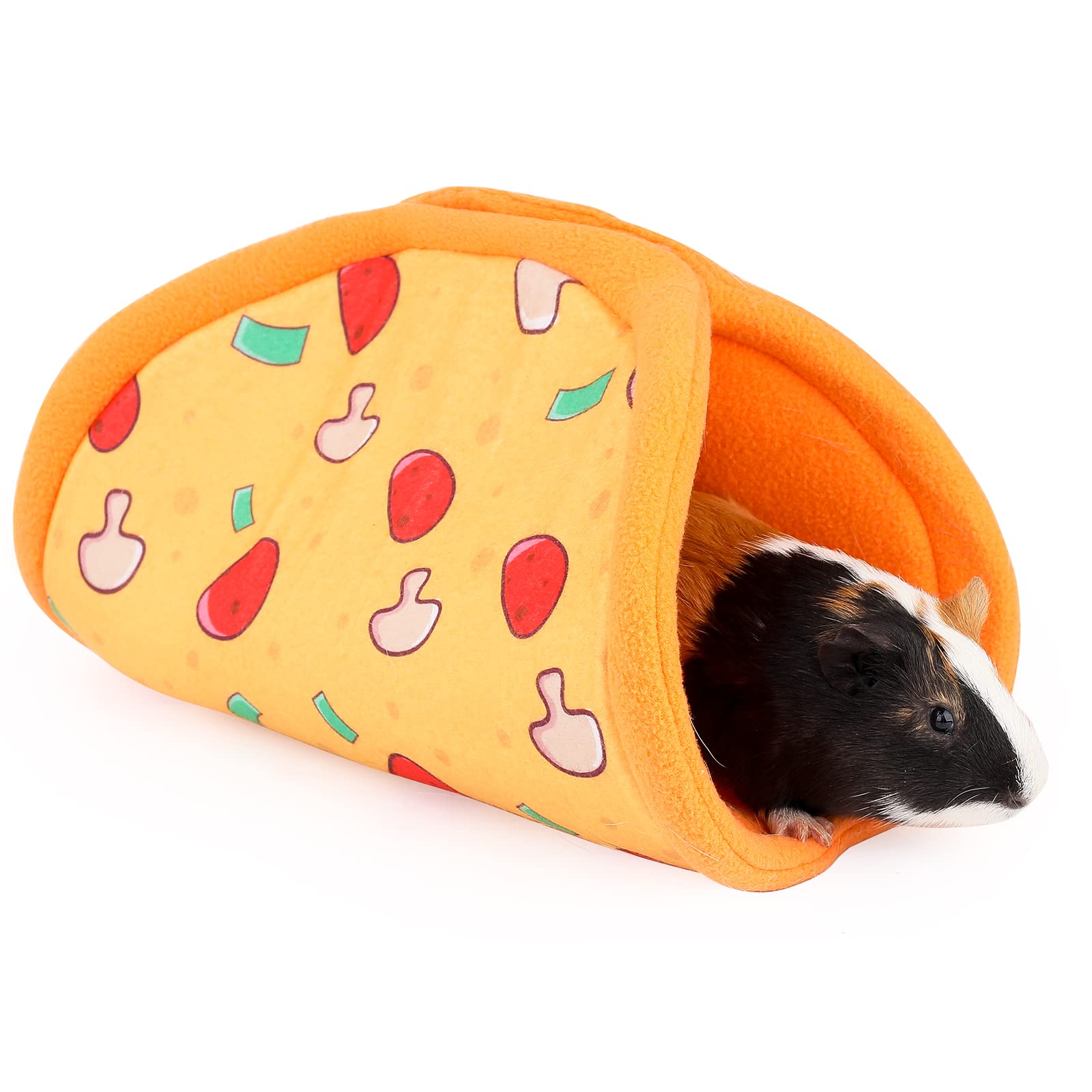 ONEJU Guinea Pig Hideout - Guinea Pig Taco Hideout, Guinea Pig Tunnel House, Washable Hides, Ideal for Small Pets, Pizza Pattern