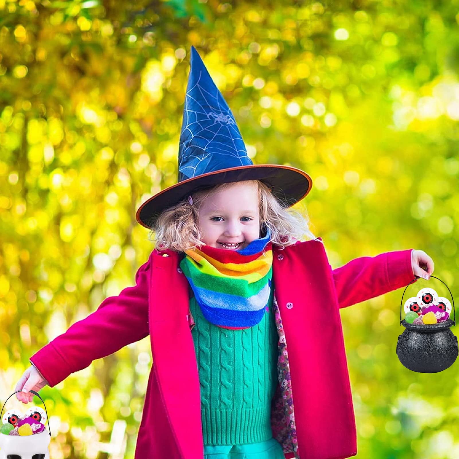 FOIMAS Confezione 14 Mini Calderoni Di Halloween Per Caramelle – Secchielli A Tema Zucca, Fantasma, Teschio Per Dolcetto O Scherzetto - 2