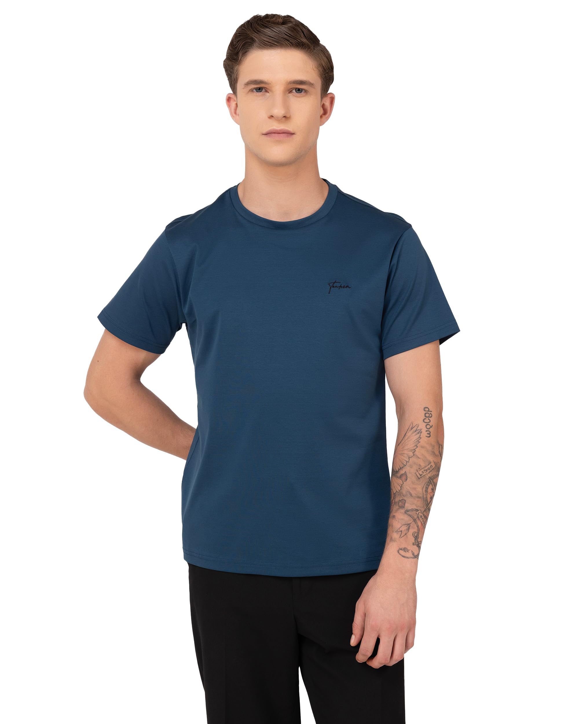 tenhem Luxury Men's Mercerised Cotton Interlock Teal R Neck Tshirt-picture-13