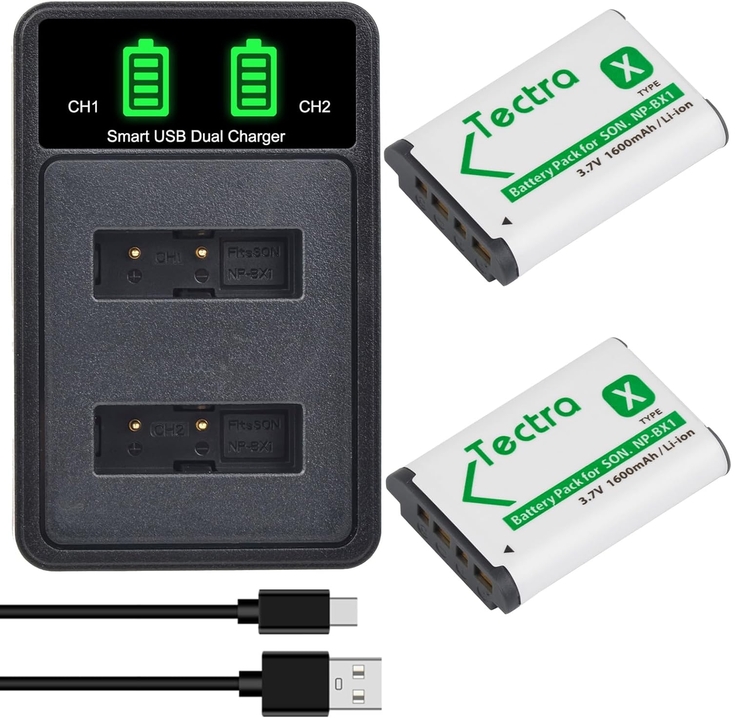 Tectra 2-Pack NP-BX1 Battery and LED Dual Charger for Sony ZV-1, ZV-1 II, DSC-RX100M III, DSC-RX1, DSC-RX100 V, DSC-HX300, HDR-CX240, HDR-PJ275, HDR-AS30V, HDR-CX440, HDR-CX40 - Amazon product rated Grade C