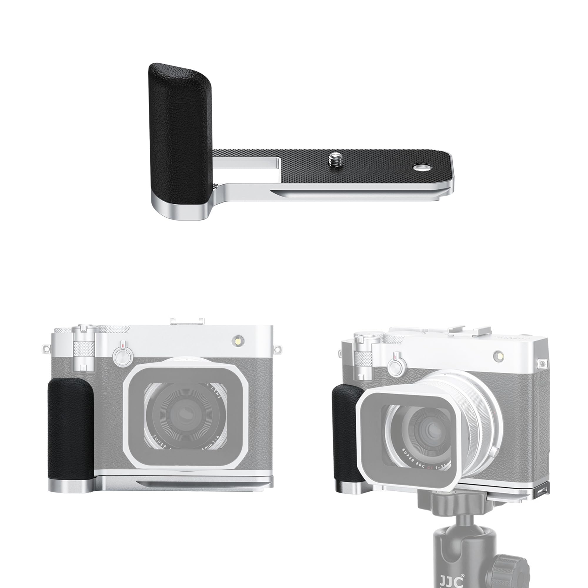 JJC Maniglia in metallo per fotocamera digitale Fuji GFX100RF GFX 100RF manico con lega di alluminio Arca piastra a sgancio rapido antiscivolo supporto a L, manico in silicone migliorato, colore