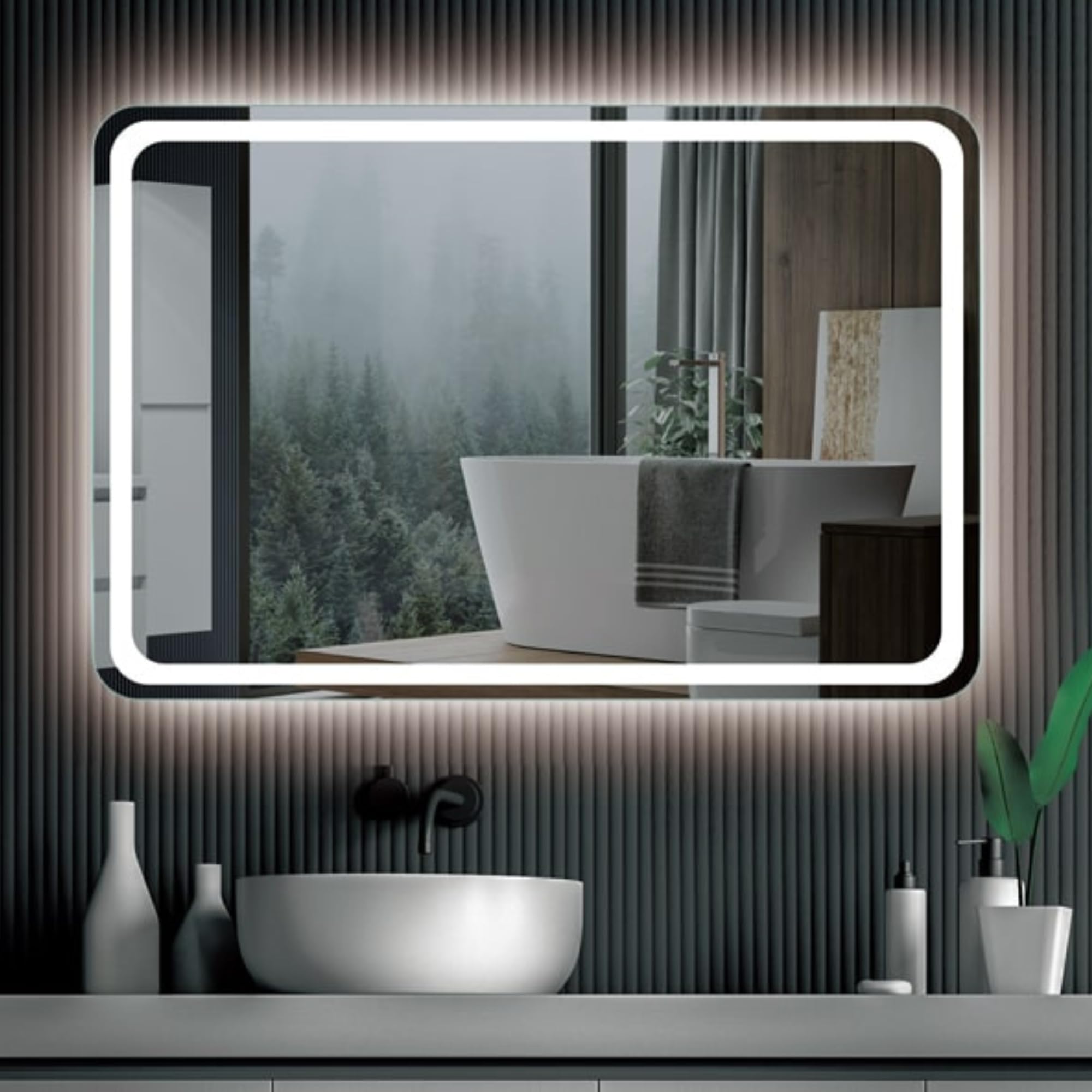 LEDIMEX - Espejo Retroiluminado Baño 100x80cm | Espejo Rectangular con Luz LED Fría 6500k | Espejo Cuarto de Baño con Luz Integrada Sin Marco y Cantos Redondeados para Mueble