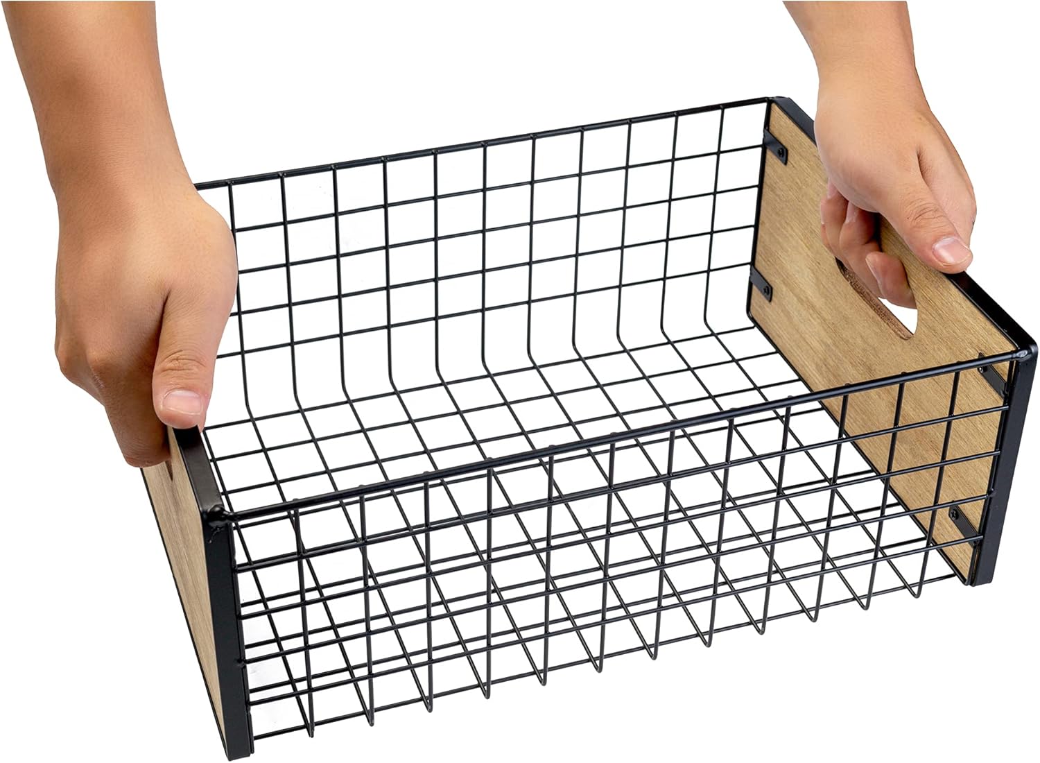 [ Extra Large ] TIEYIPIN Nesting Countertop Baskets, Metal Wire Storage Basket with Wooden Handles, Storage Organizer Bin for Kitchen Cabinets, Bathroom, Pantry, Garage, Laundry Room, Set of 2