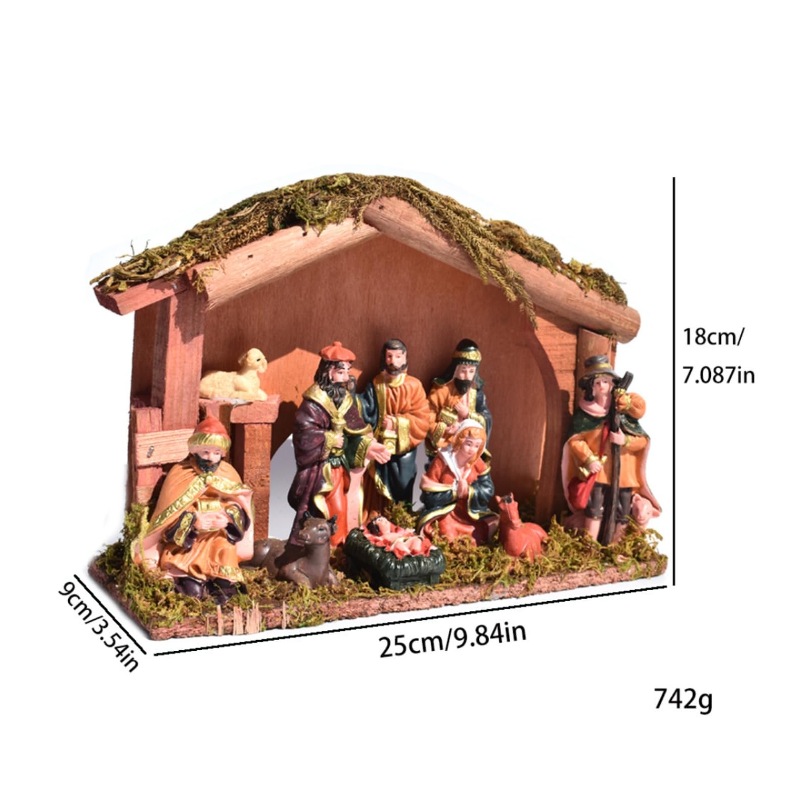 krippe mit Stall und Figuren kompakt Krippe mit Stall handgefertigt Mini-Krippe Figuren für Wohnzimmer, Kamin, Style B
