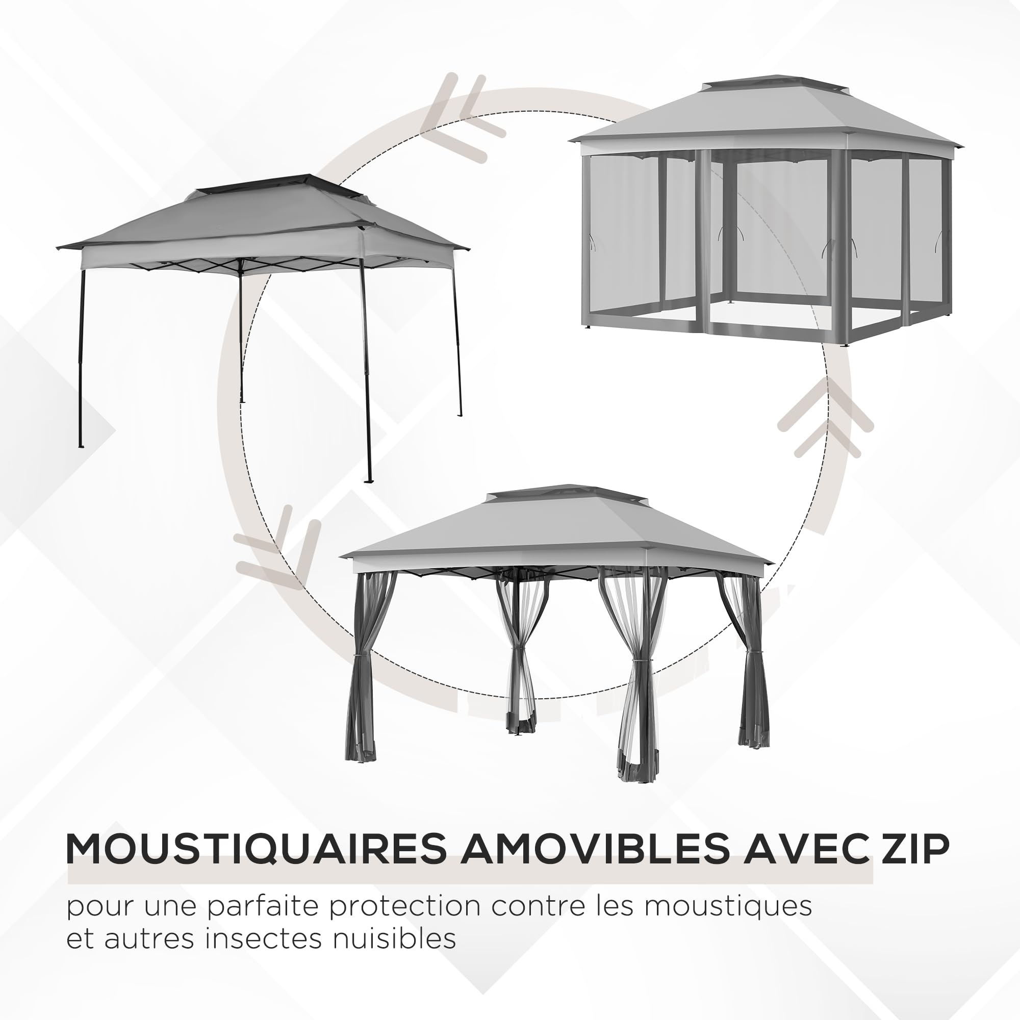 Outsunny Tonnelle de Jardin Exterieur Pop-up barum Pliant, 3 x 3 m, Métal Polyester, imperméabilisé Anti UV, moustiquaires + Sac de Transport, Gris
