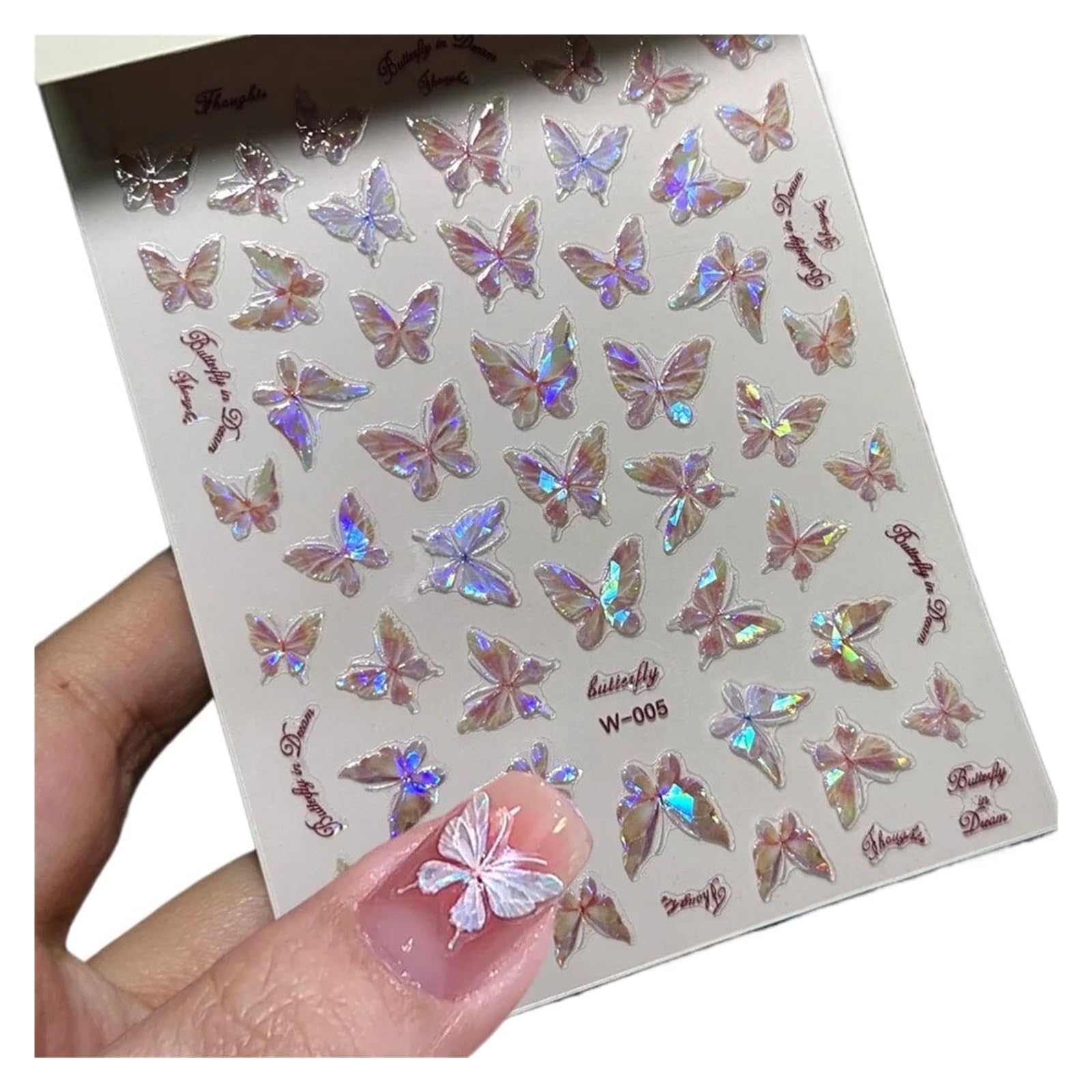 10pcs Pink Purple Aurora Shell Butterfly Nail Stickers Shiny 3D Butterflies Decals 8 * 10cm Adhesive(White)