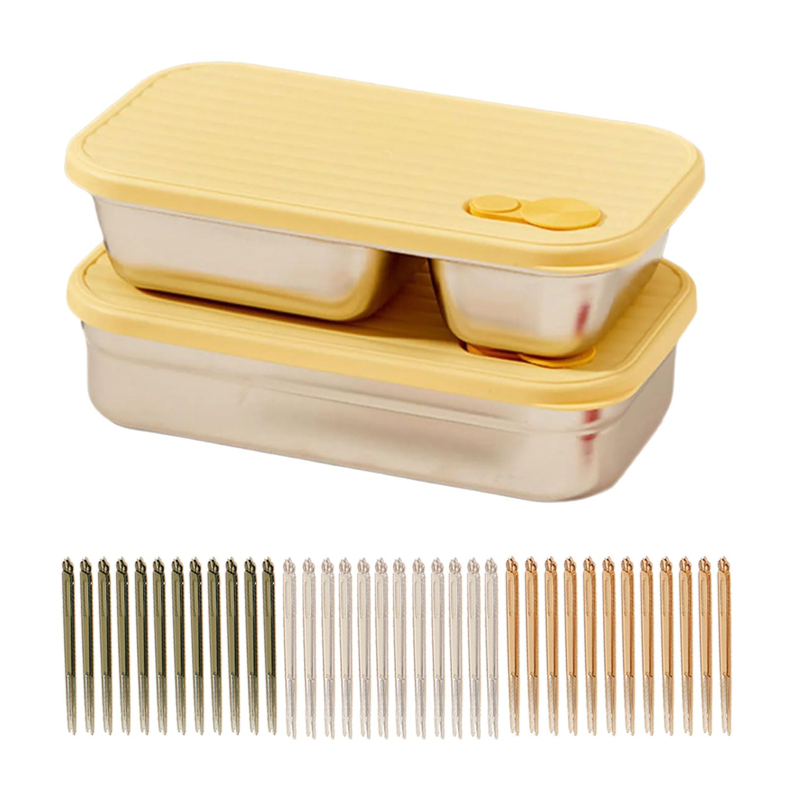 Msioytog Two Packs Yellow 304 Stainless Steel Leak Proof Fruit Salad Bentos Box Stackable Silicone Seal Food Container Eating Lunch Holder School Lunch Container