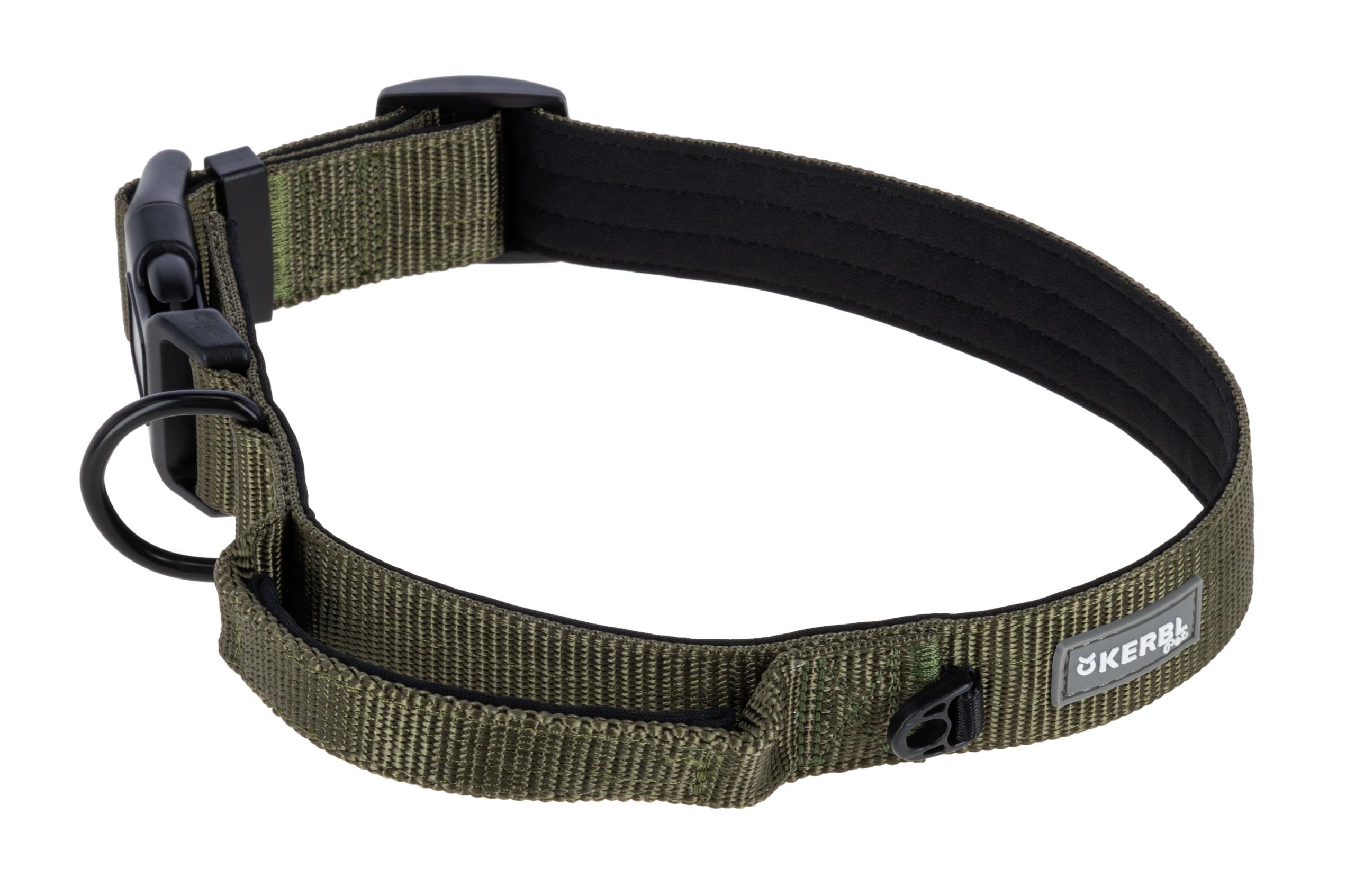 Kerbl Pet Dallas Olive Green Collar Width 32mm Neck Size 40-65cm Nylon with D-Ring and Loop + Short Guide Adjustable for Large Dogs