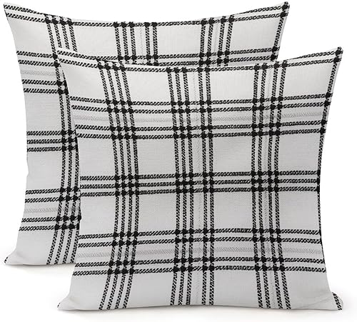 Chinoiserie - Juego de 2 fundas de almohada geométricas a cuadros, color blanco y negro, fundas de cojín inspiradas en Asia de 16 x 16 pulgadas,