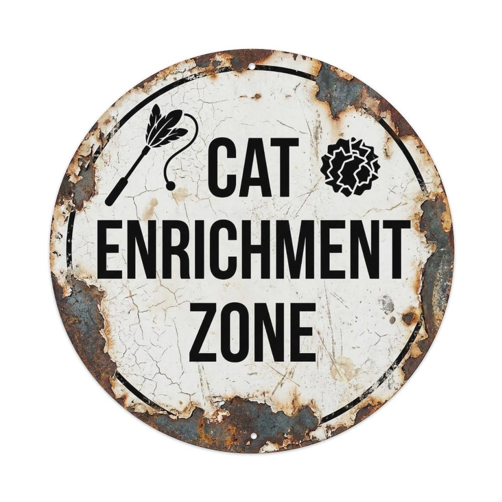 Vintage Cat Enrichment Zone Decor Vintage Metal Tin Sign Plaque Wall Decor for Cafe, Club Bar, Office, Garden Metal Poster 8x8Inch