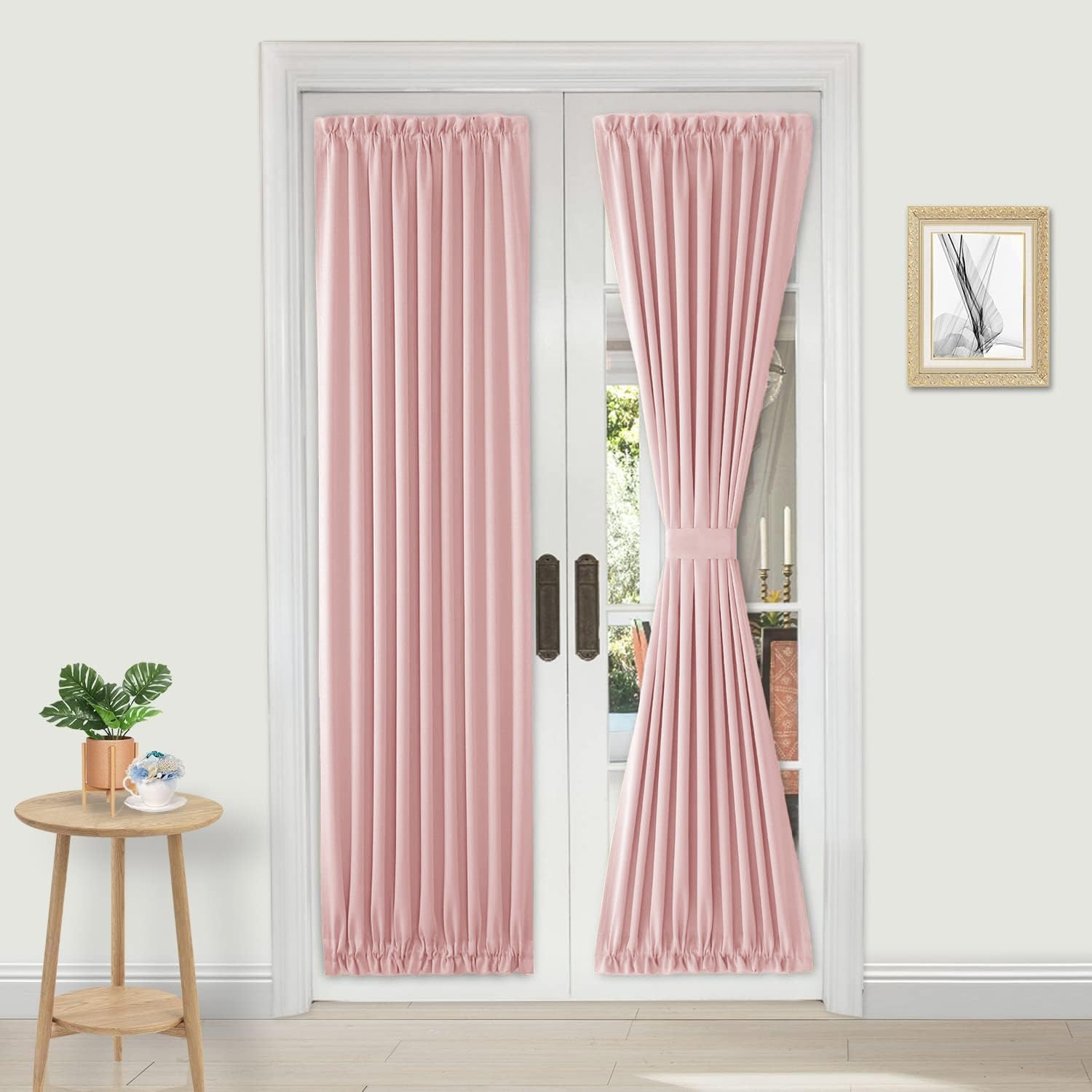 DWCN French Door Curtains โ Rod Pocket Thermal Blackout Curtain for Doors with Glass Window, Kitchen and Patio Doors for Privacy, 25 X 80 Inches Long, 1 Curtain Panel with Tieback, Blush Pink โ image 1