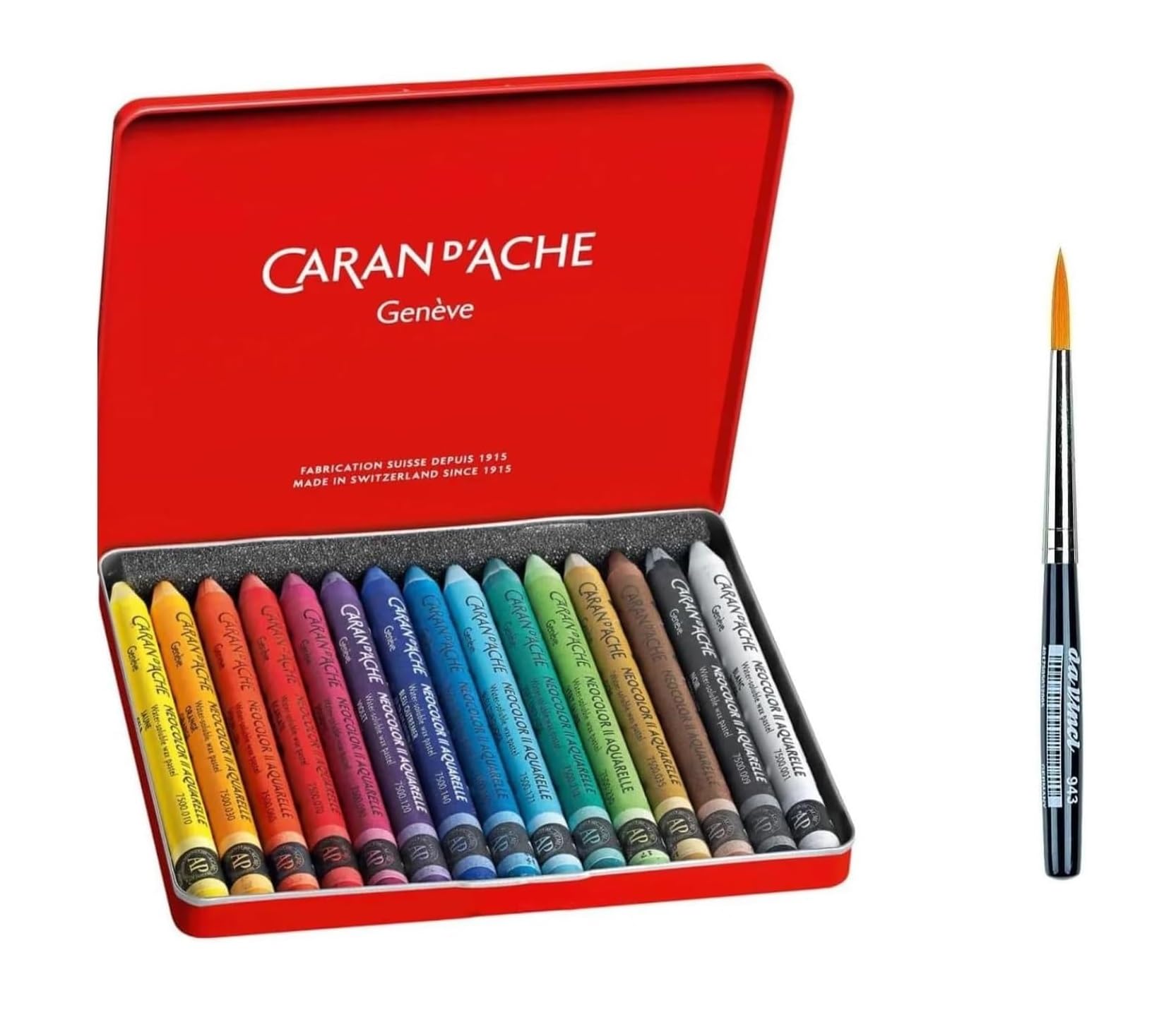 Caran d'Ache Neocolor II, Pasteles de cera acuarelables, Lápices de cera Aquarellables Lote de 15 Y DAVINCI 943