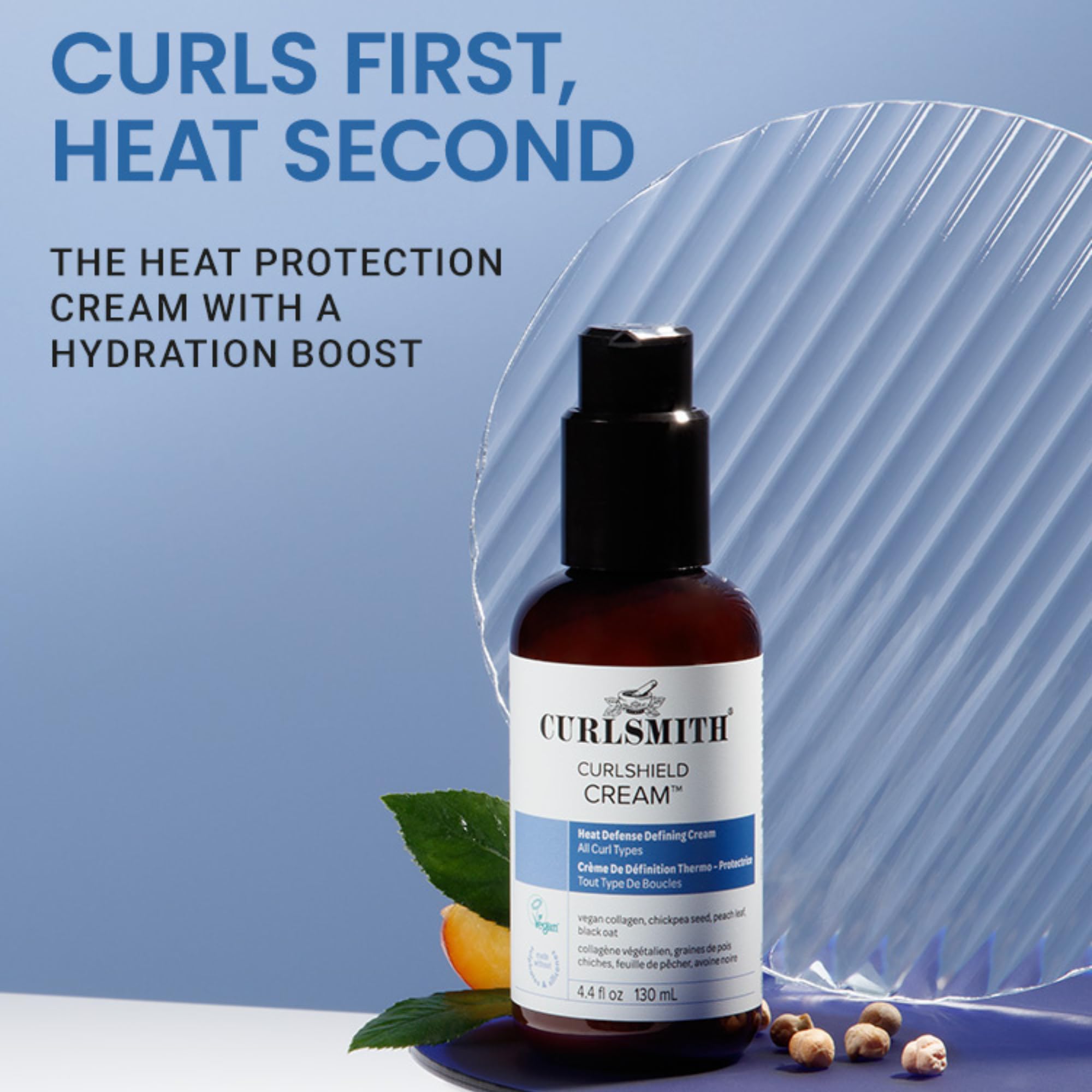 CURLSMITH CurlShield Cream - Multi-Benefit Heat Protection Cream, For Dry Styling - For All Curls, Coils & Waves (4.4 oz)