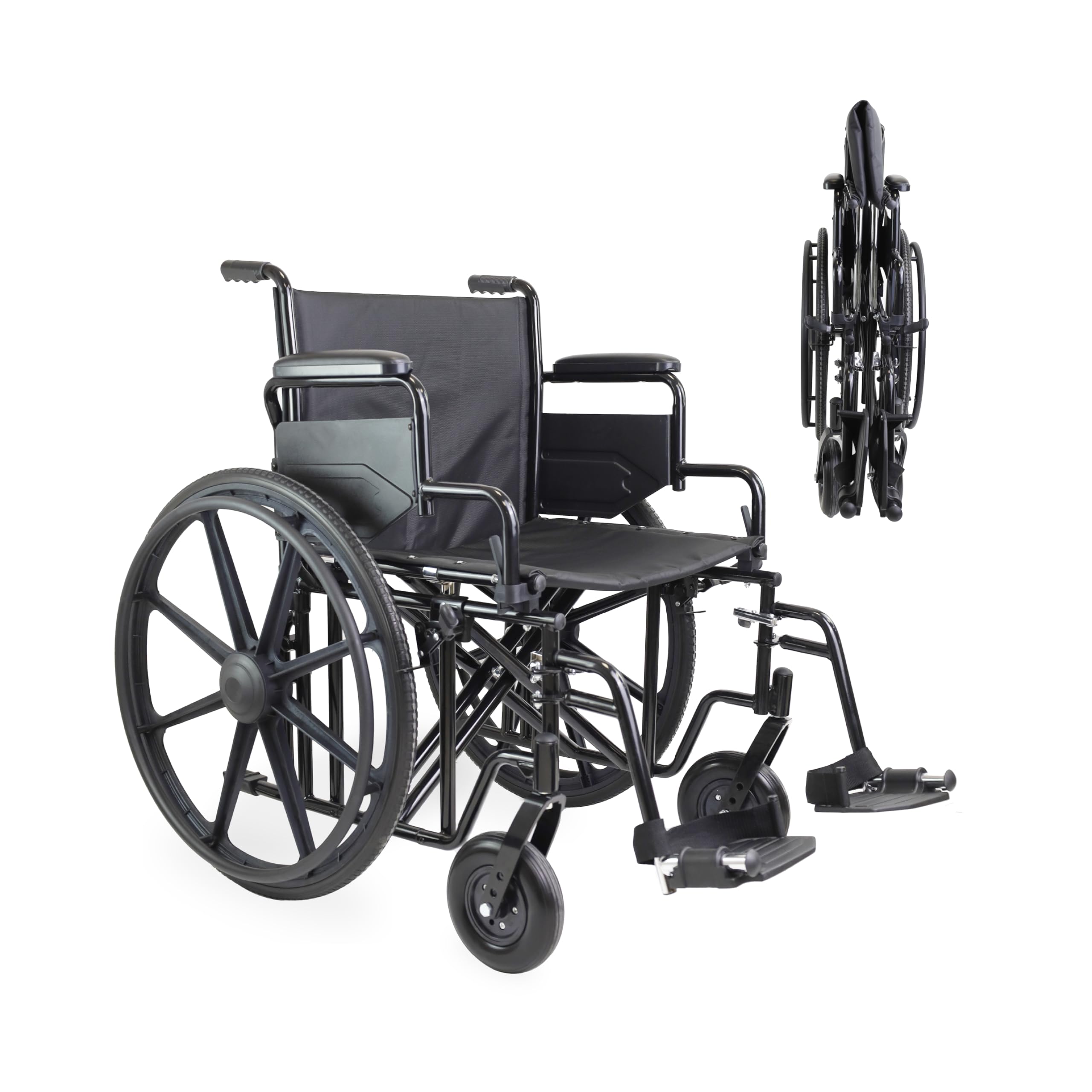 Silla de Ruedas Ancha Bariátrica (Asiento 55 cm), Soporta 225kg, Estructura de Acero con Freno, Reposabrazos y Reposapies Abatibles