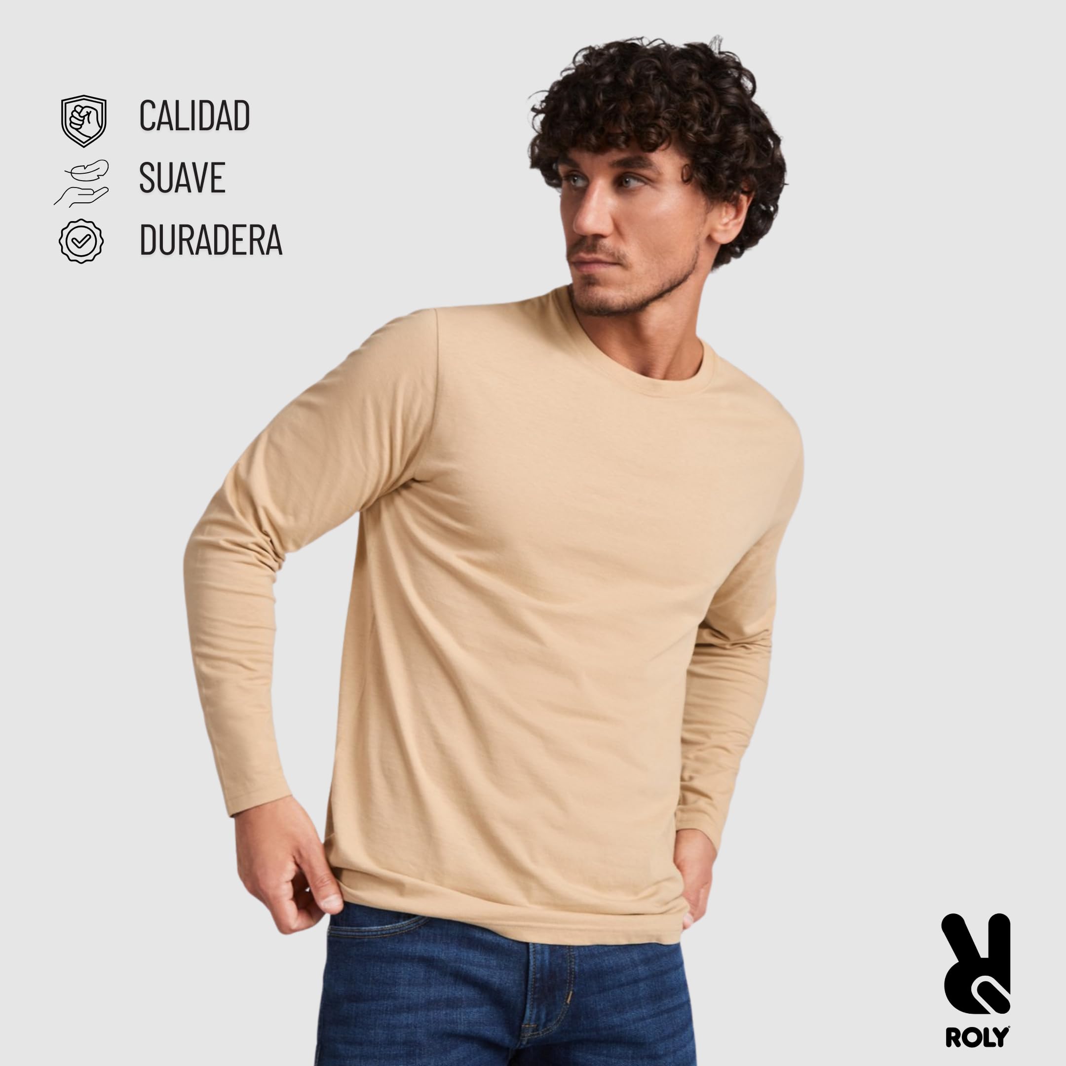 Roly Pack 5 Camisetas Manga Larga Hombre Extreme 1217 – Camisetas básicas 100% algodón, cómodas, Lisas y Resistentes