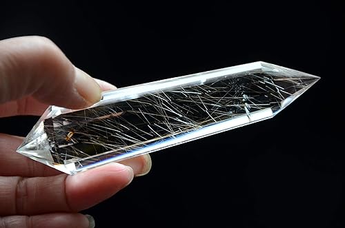 Miniatura 2 de Cuarzo de cristal rutilado transparente del Himalaya tibetano real de alta altitud, 12 caras, Vogel de 4.25 pulgadas, curación espiritual para reiki