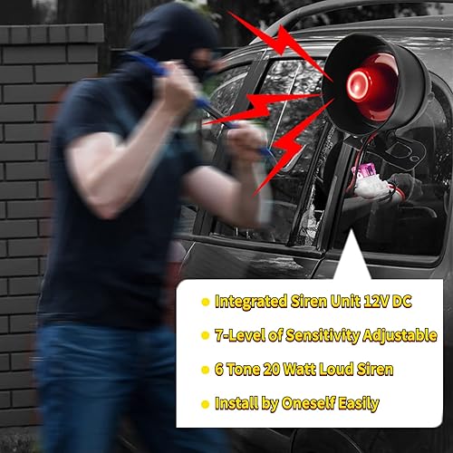 Miniatura 2 de Alarma de sirena de bocina de automóvil, sistema de protección de seguridad universal para automóvil con 2 controles remotos, sensibilidad de 7