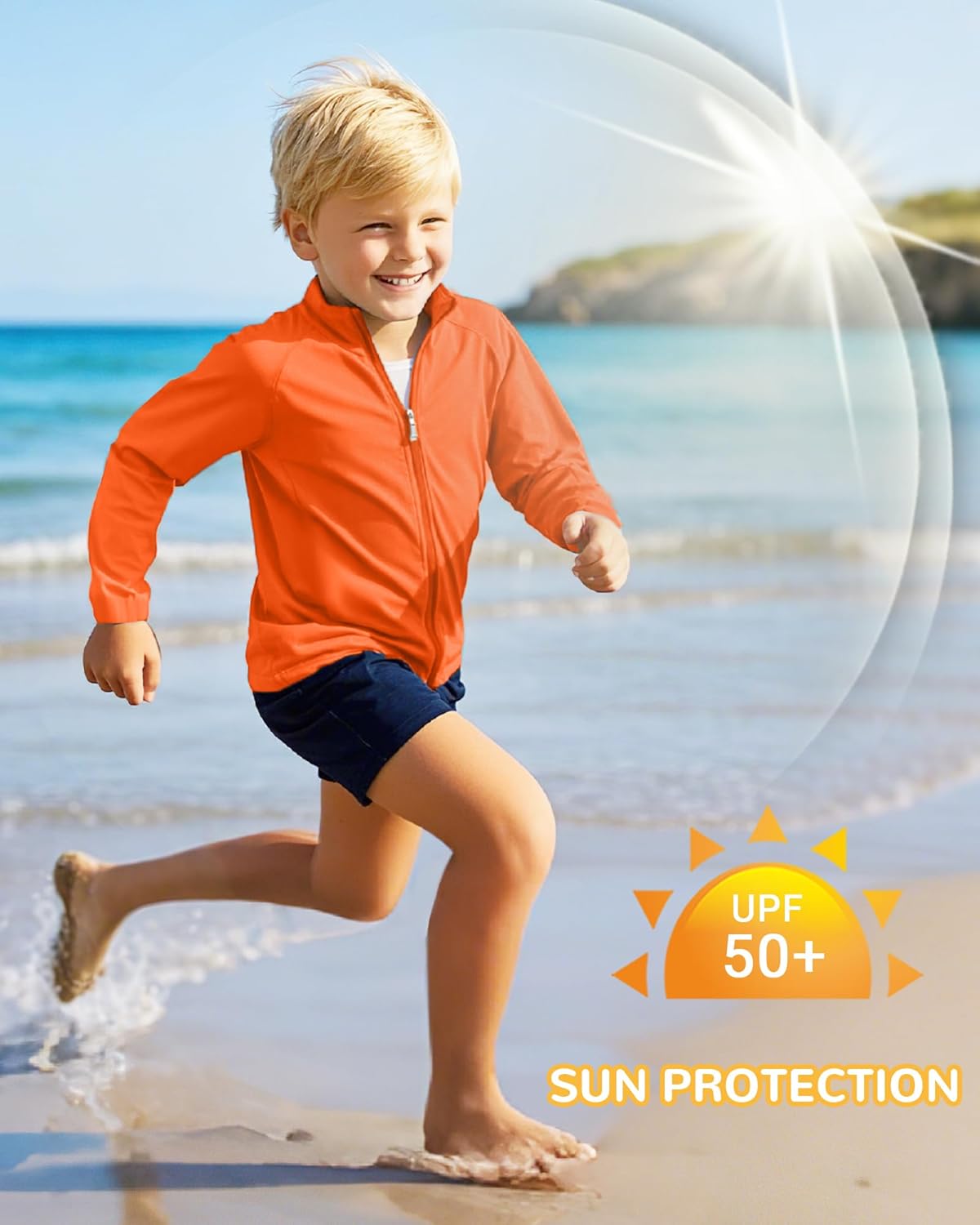 Boys Toddler Rash Guard Long Sleeve Zip Up UPF 50+ Sun Protection UV Shirts Quick Dry Kids SPF Swim Shirt Thumb Hole - Image 5